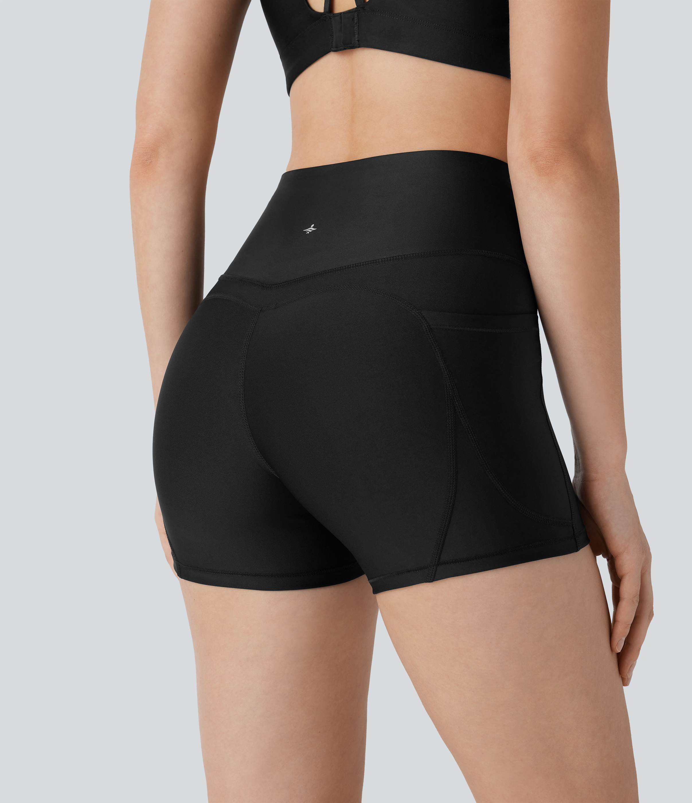 Halara SoCinched High Waisted Tummy Control Side Pocket Sheen Running Biker Shorts 3``  - Black - XS biker shorts women black biker shorts 