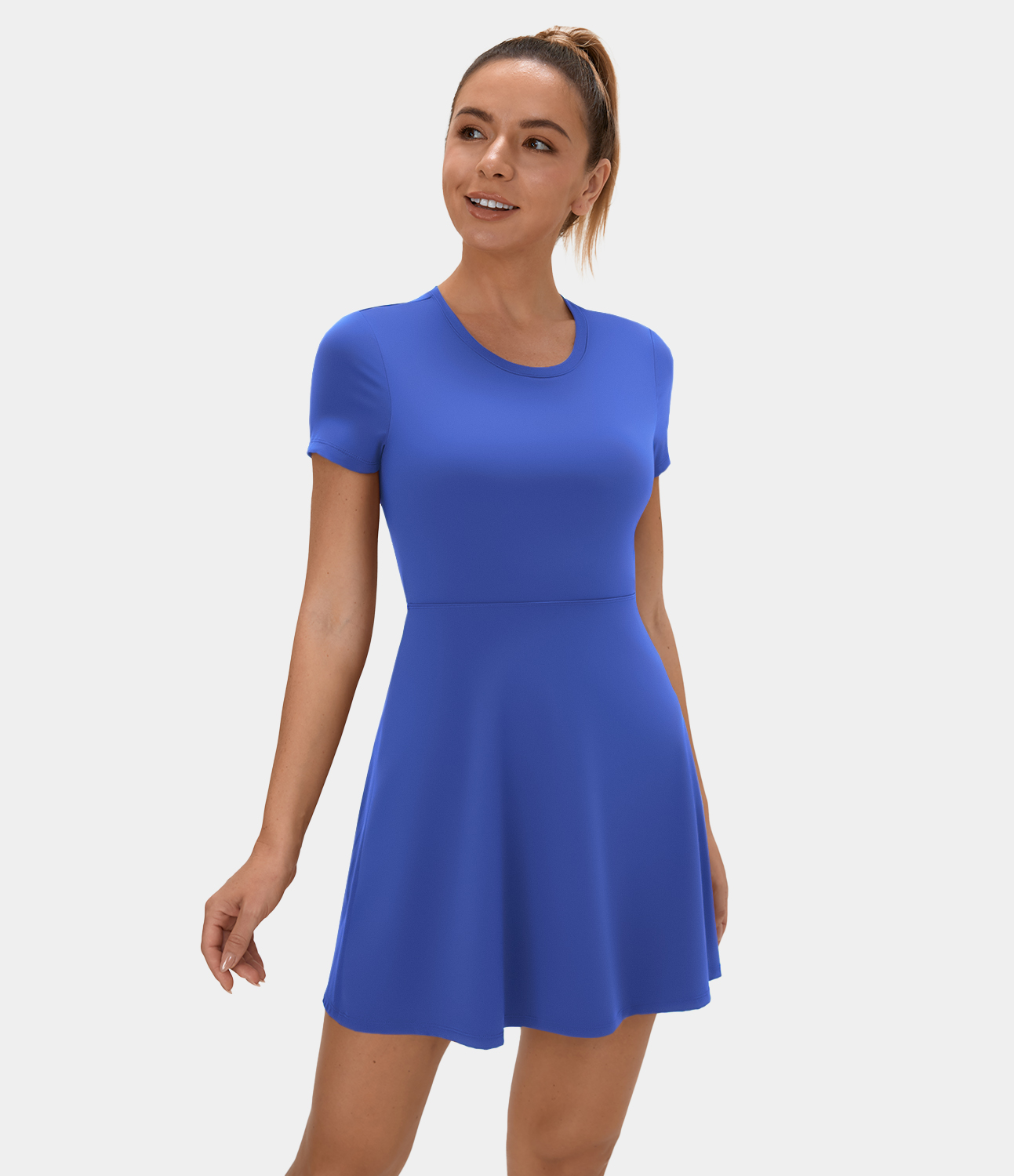 

Halara Backless Twisted Cut Out Flare Mini Dance Active Dress Workout Dress - Aster Blue
