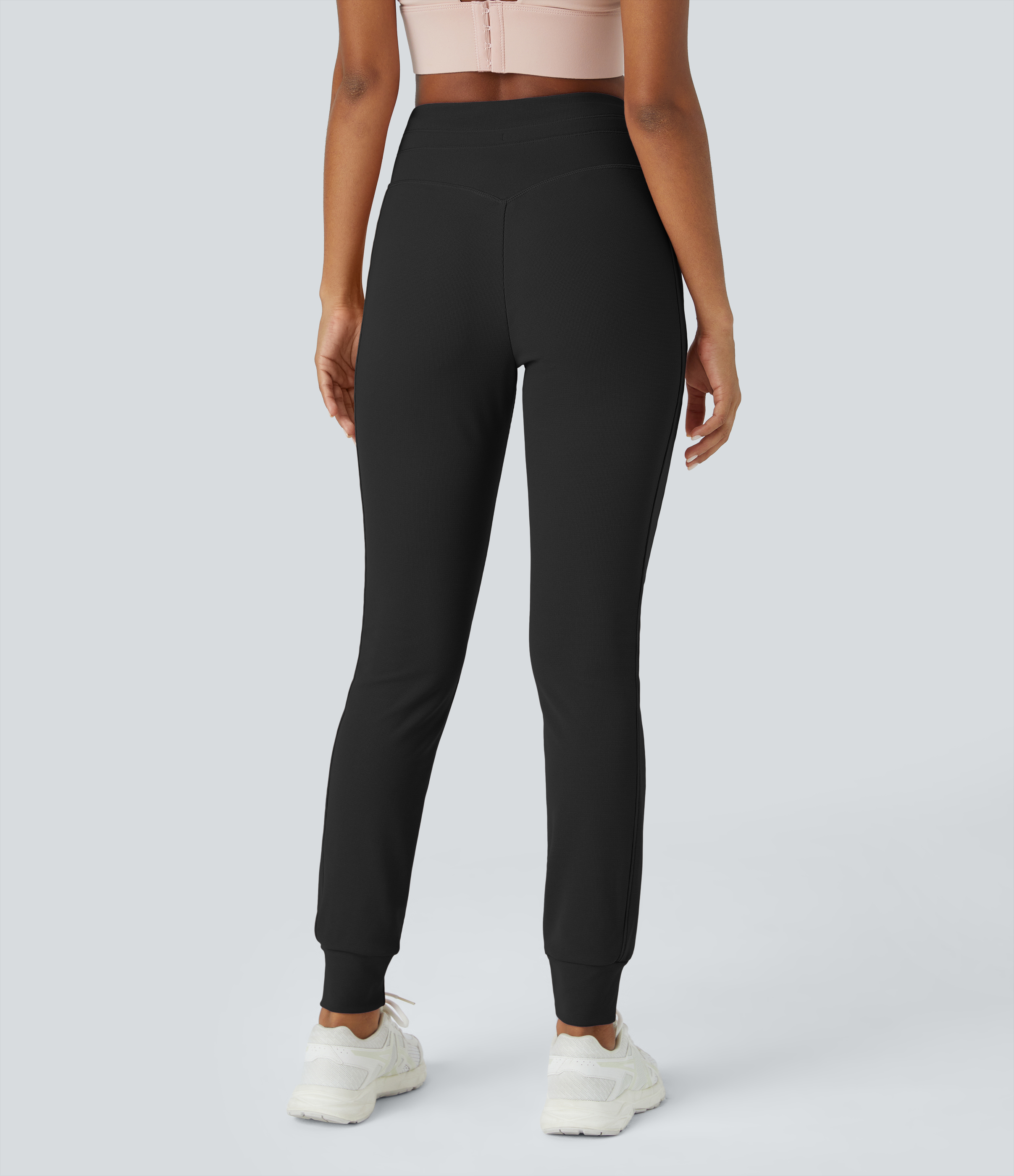 Halara High Waisted Drawstring Side Pocket Full Length Waffle Yoga Joggers  - Black - L(regular) 