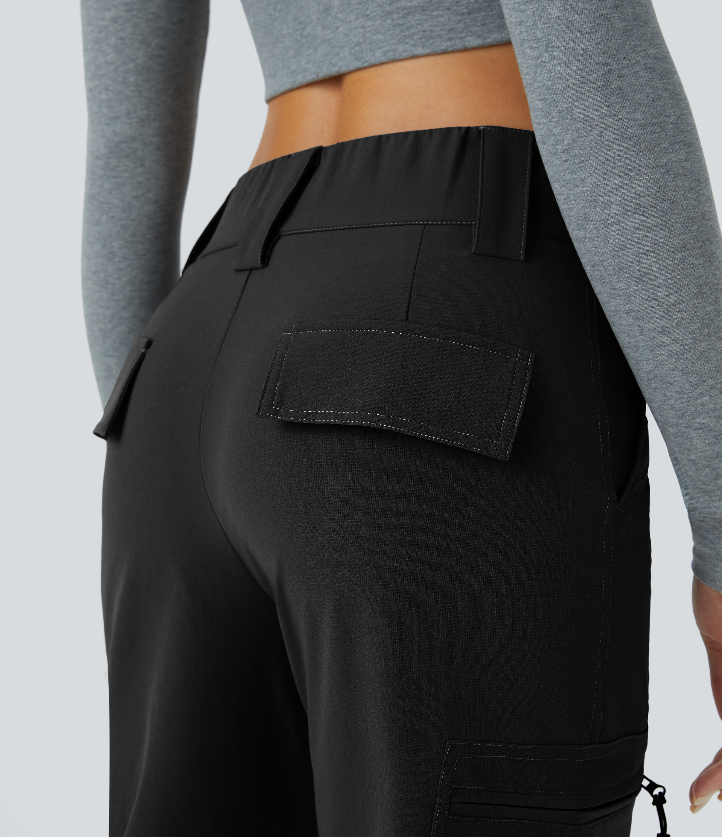 Halara Mid Rise Button Zipper Multiple Pockets Adjustable Drawcord Casual Cargo Joggers  - Black - XL(regular) 