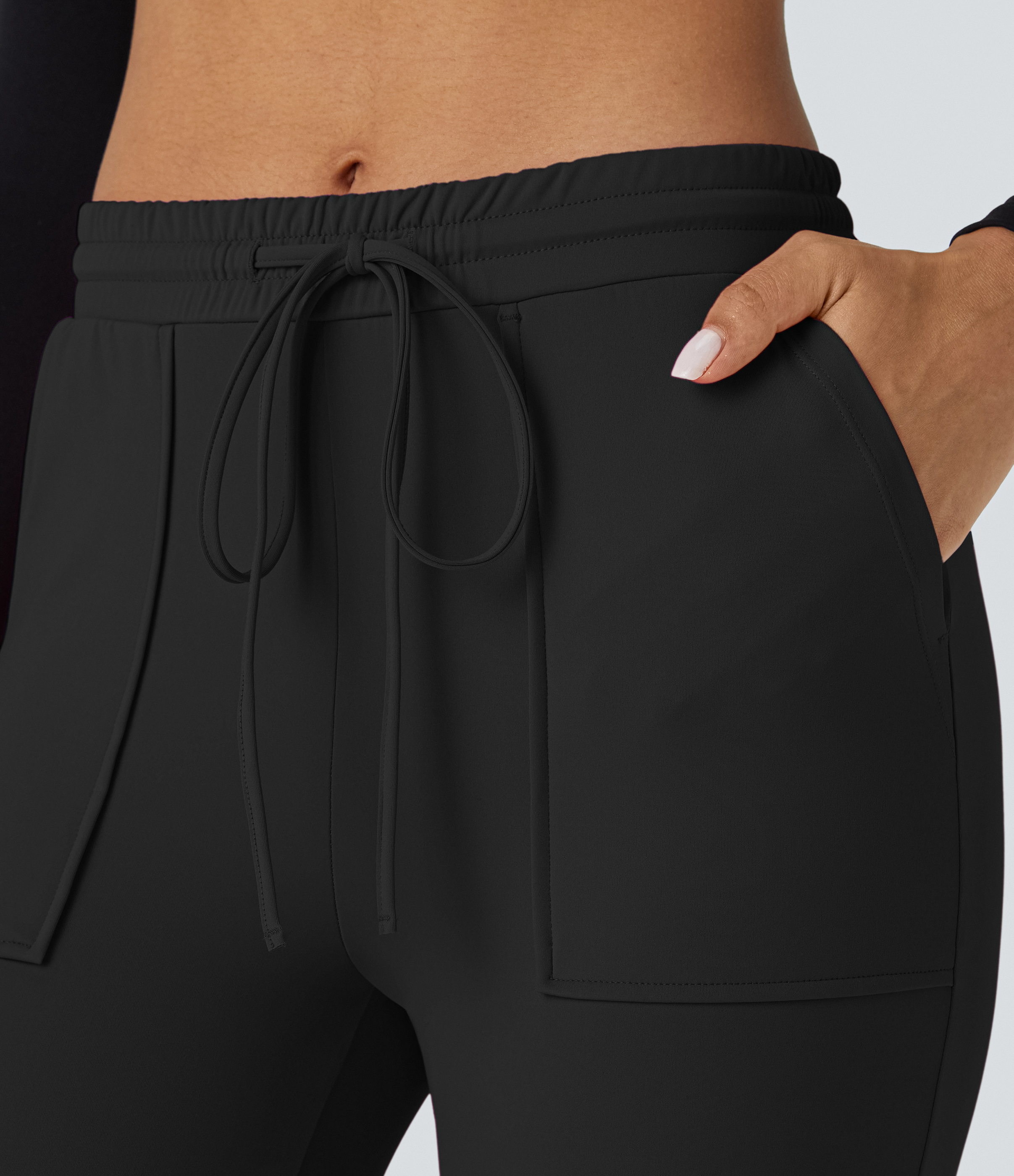 Halara Cloudfulв„ў Air Fabric High Waisted Drawstring Multiple Pockets Casual Flare Cargo Pants  - Black - XS(regular) sweatpants jogger pants 