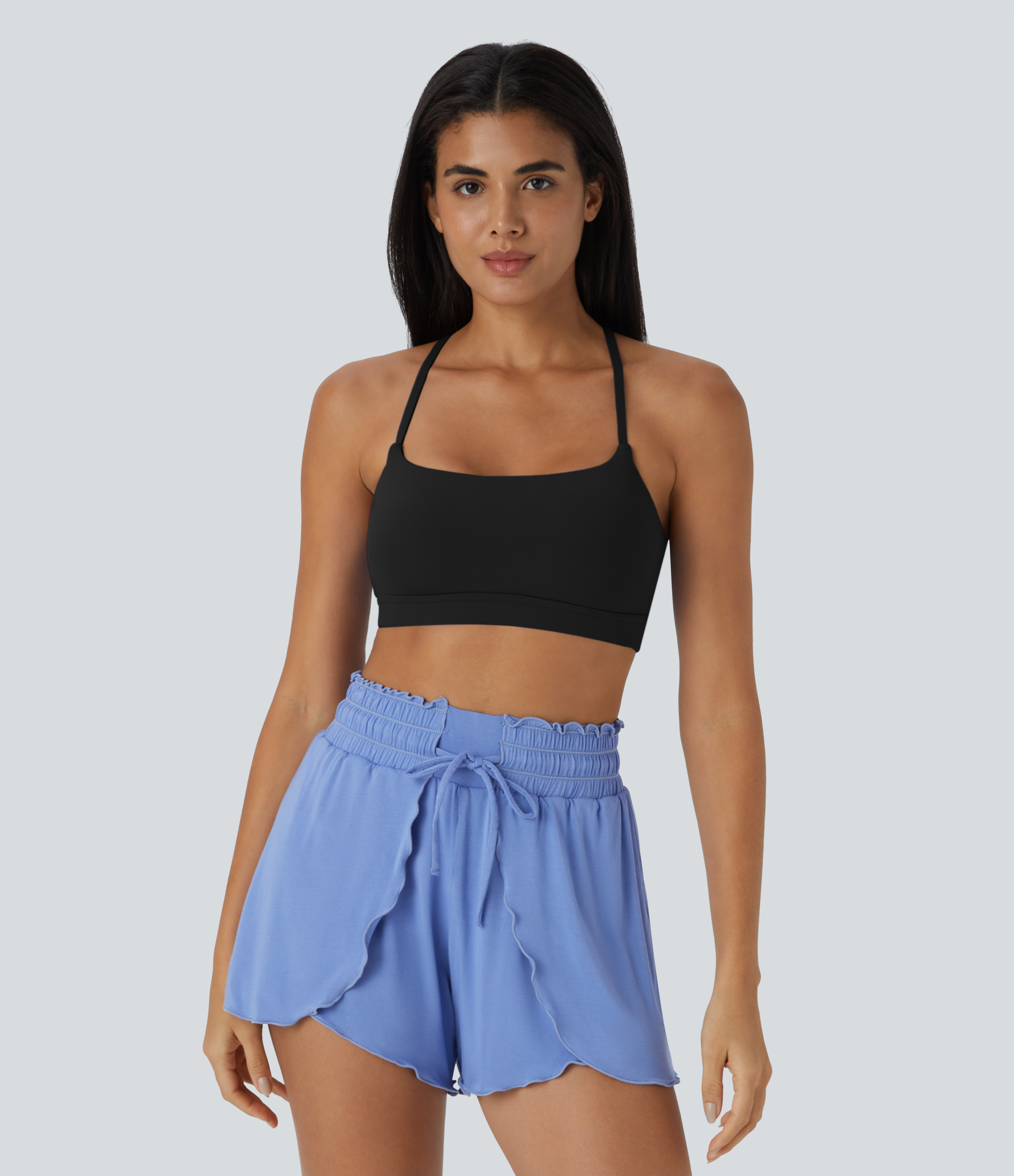 Halara Softlyzeroв„ў Low Support Spaghetti Strap Backless Crisscross Cut Out Yoga Sports Bra  - Black - S push up bra strapless bra 