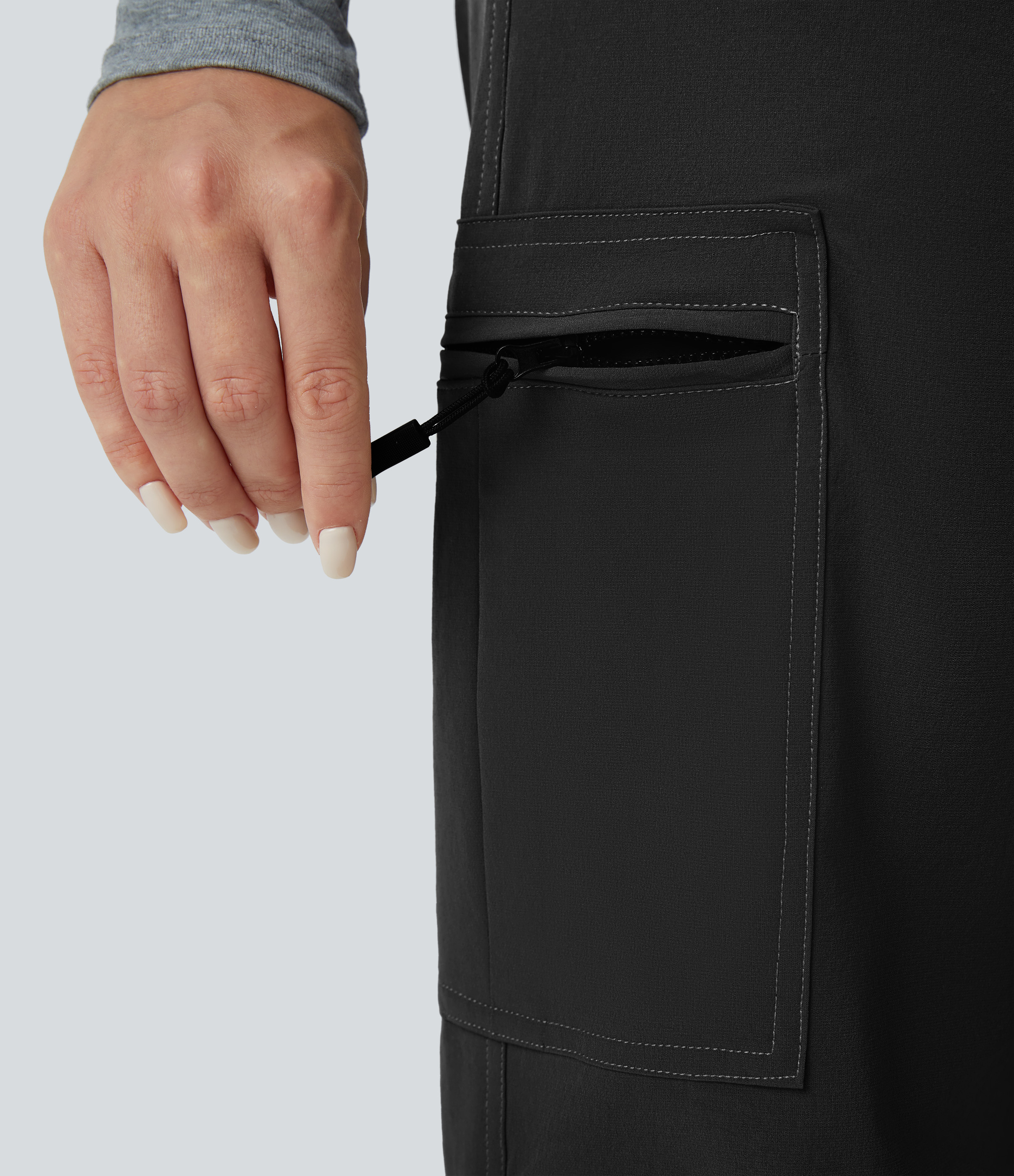 Halara Mid Rise Button Zipper Multiple Pockets Adjustable Drawcord Casual Cargo Joggers  - Black - XL(regular) 
