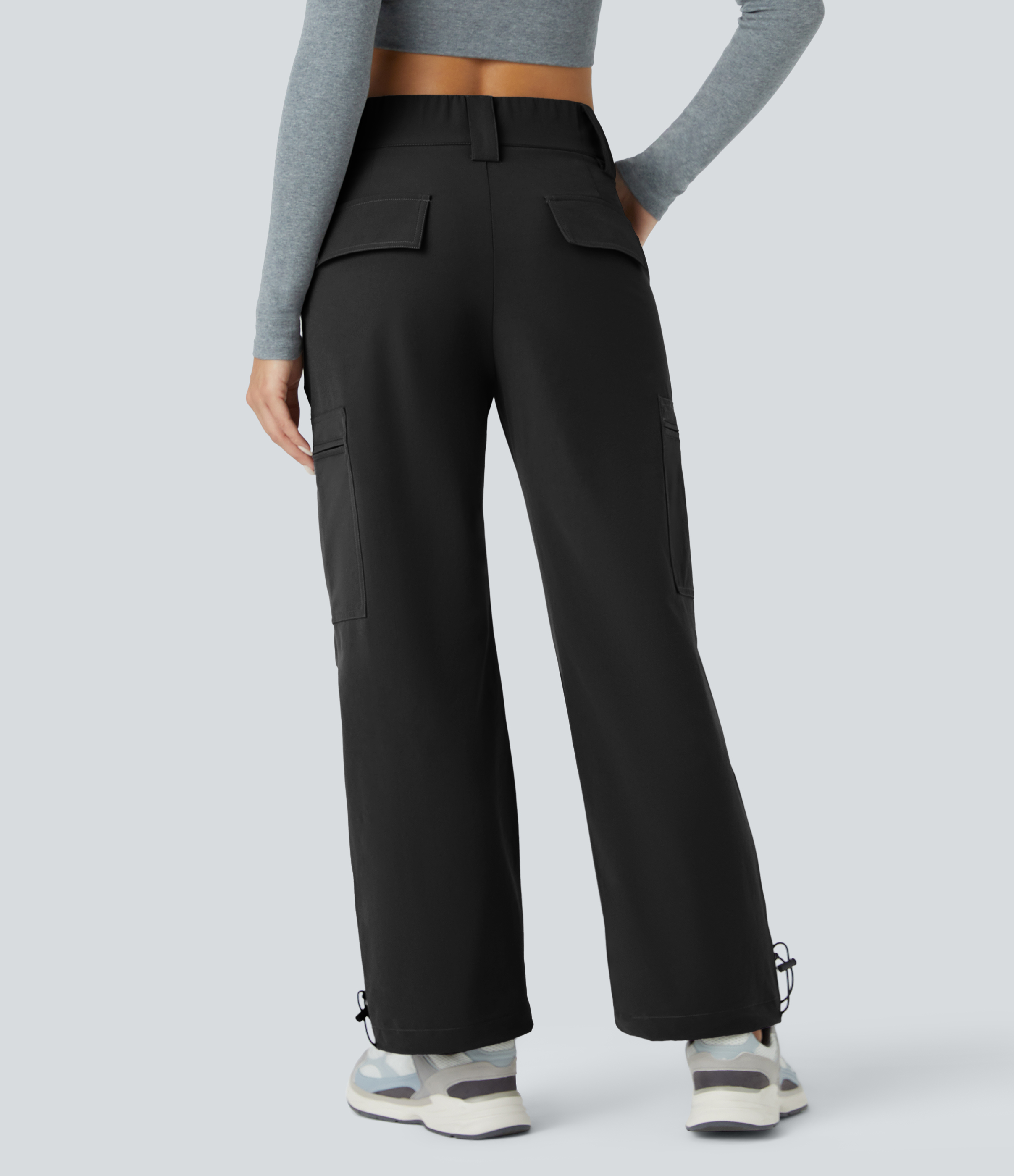 Halara Mid Rise Button Zipper Multiple Pockets Adjustable Drawcord Casual Cargo Joggers  - Black - XL(regular) 