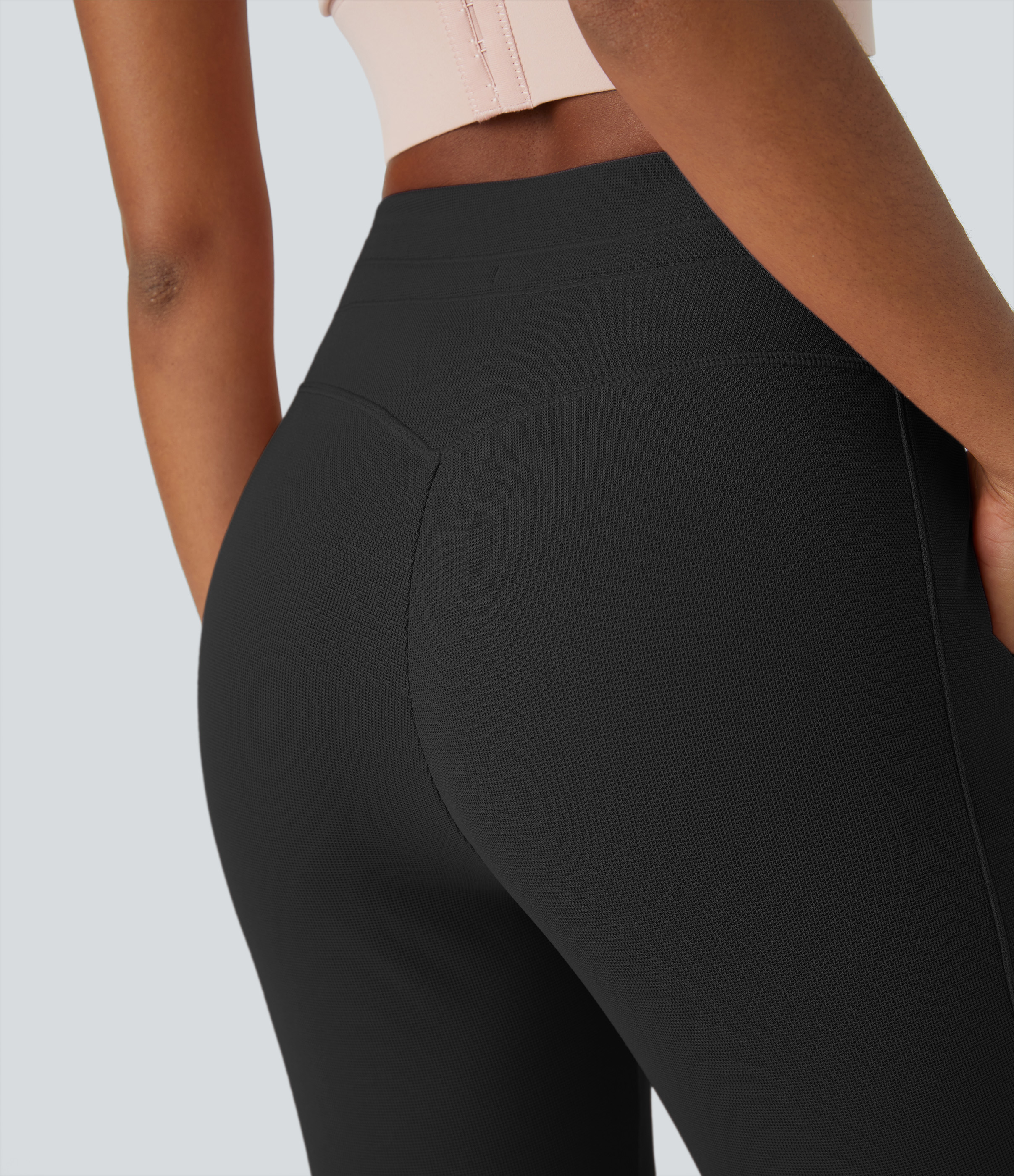 Halara High Waisted Drawstring Side Pocket Full Length Waffle Yoga Joggers  - Black - L(regular) 