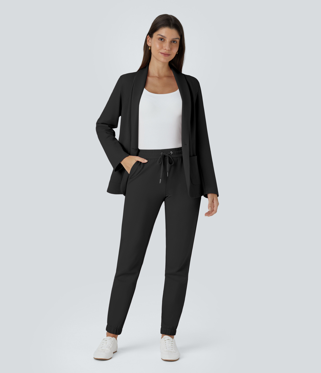 Halara Mid Rise Drawstring Side Pocket Work Joggers  - Black - L(regular) 