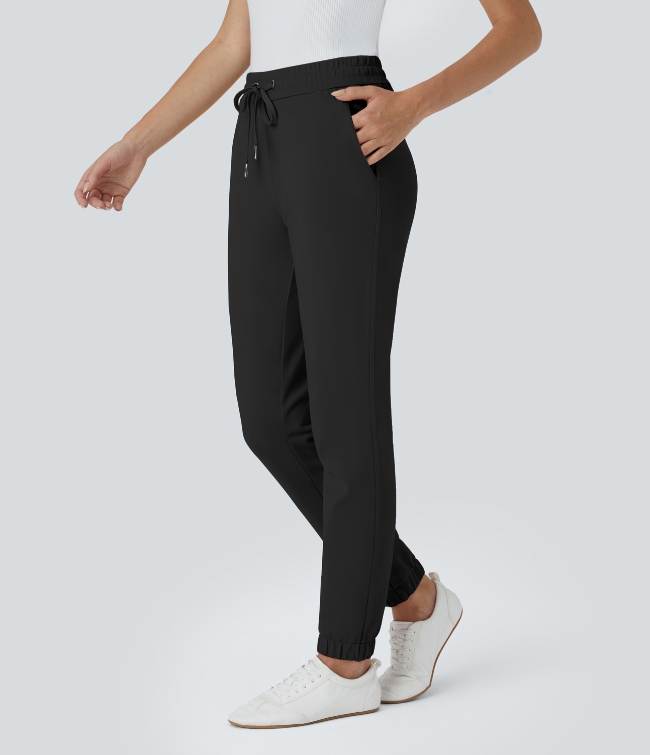 Halara Mid Rise Drawstring Side Pocket Work Joggers  - Black - L(regular) 