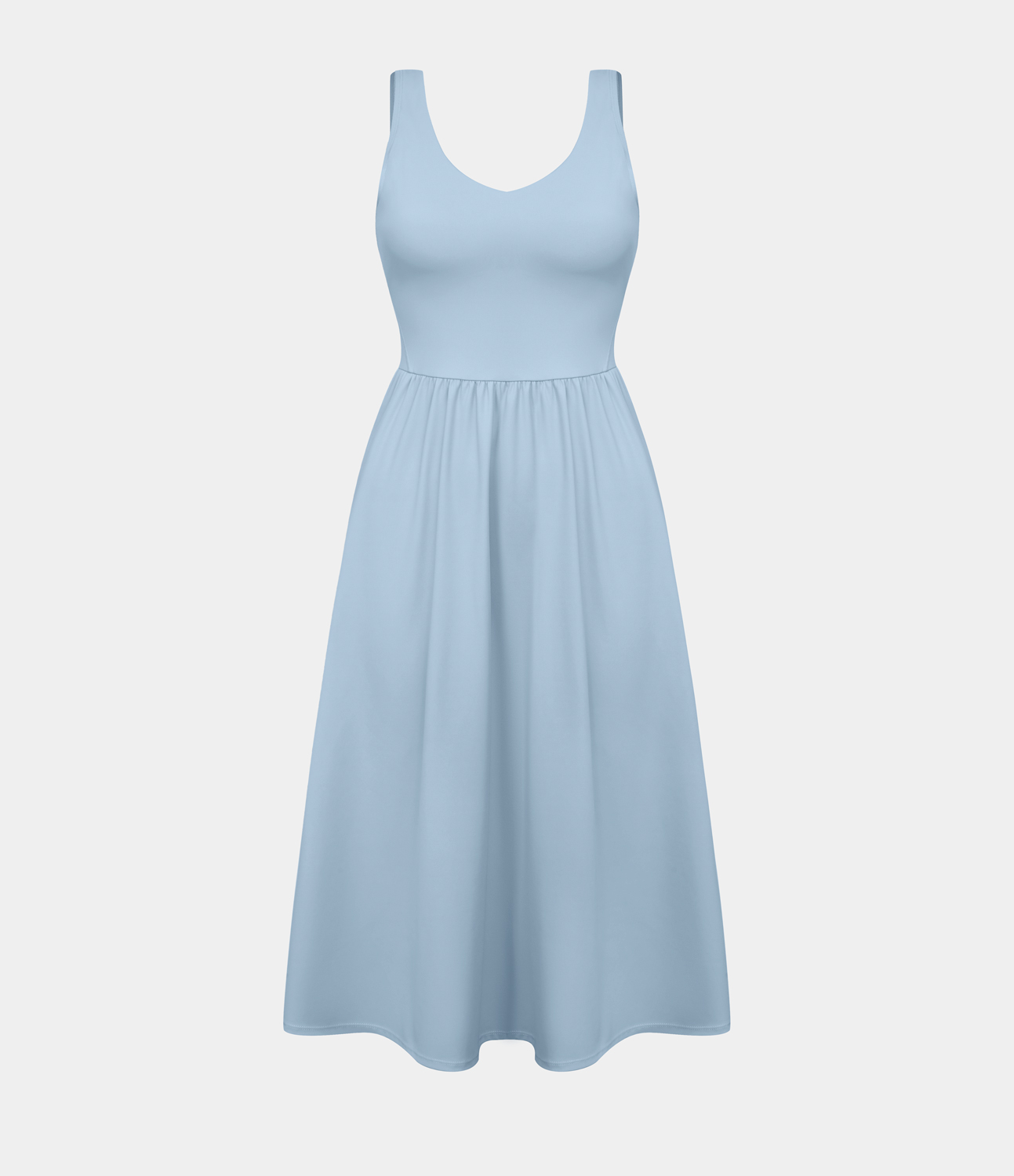 Halara Softlyzeroв„ў Airy V Neck Backless Side Pocket Midi Cool Touch Casual Dress Workout Dress - Angel Falls - XS 