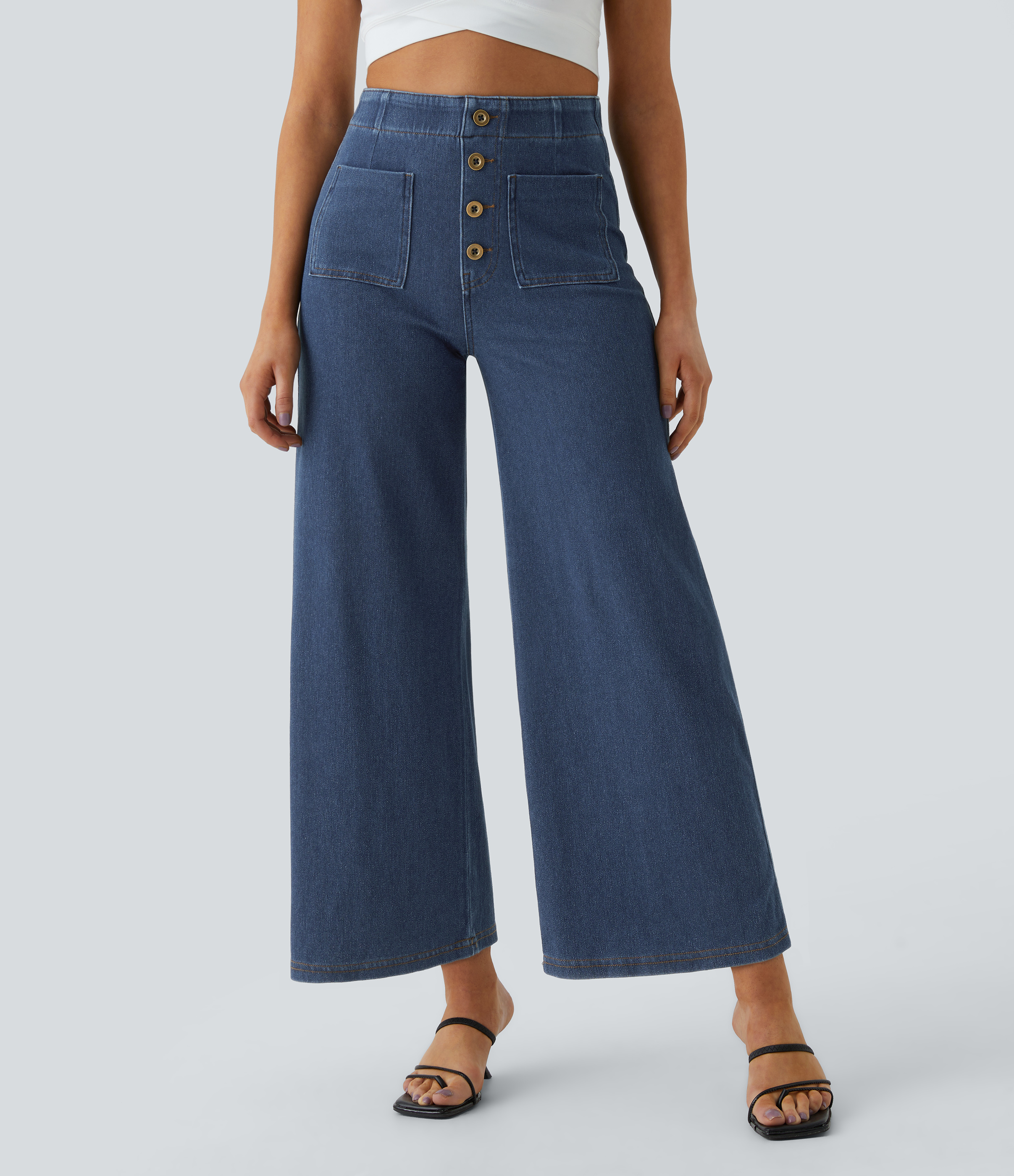 Jeans Halara Flex™ Denim de tiro alto anchos elásticos y con bolsillos y botones