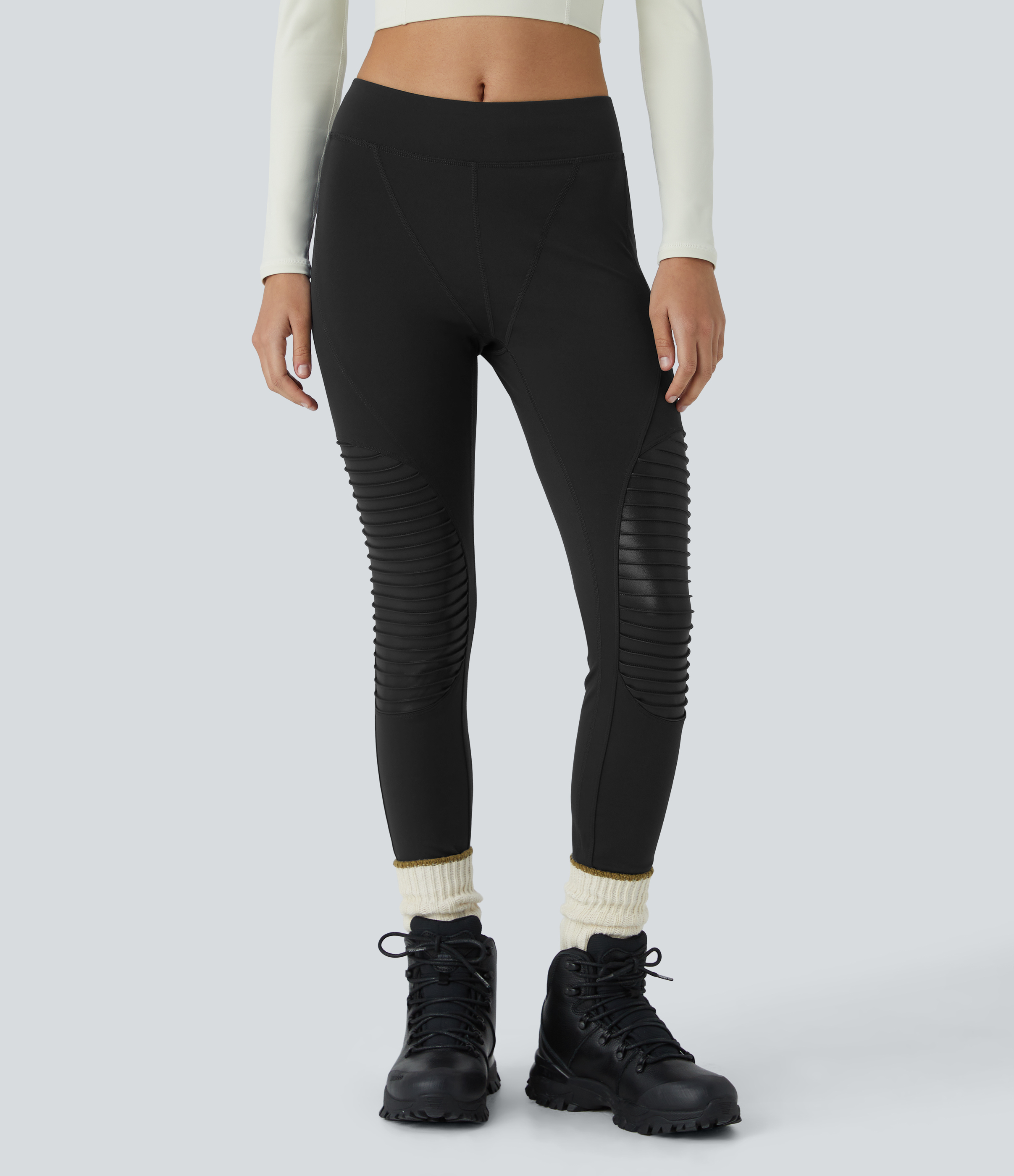 Halara HaloTek Airв„ў Mid Rise Contrast Foil Print 7/8 Casual Moto Leggings  - Black - M(7/8) gym leggings leggings with pockets 