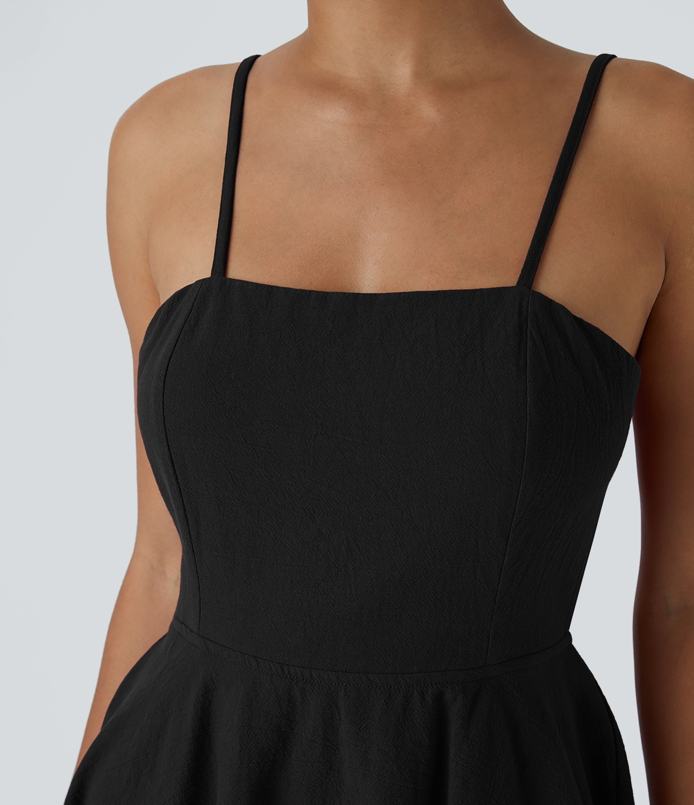 Halara Backless Adjustable Strap Tie Back Tiered Ruffle Flowy Slip Mini Casual Cotton Dress Casual Dress - Black - S slip dress beach dress 