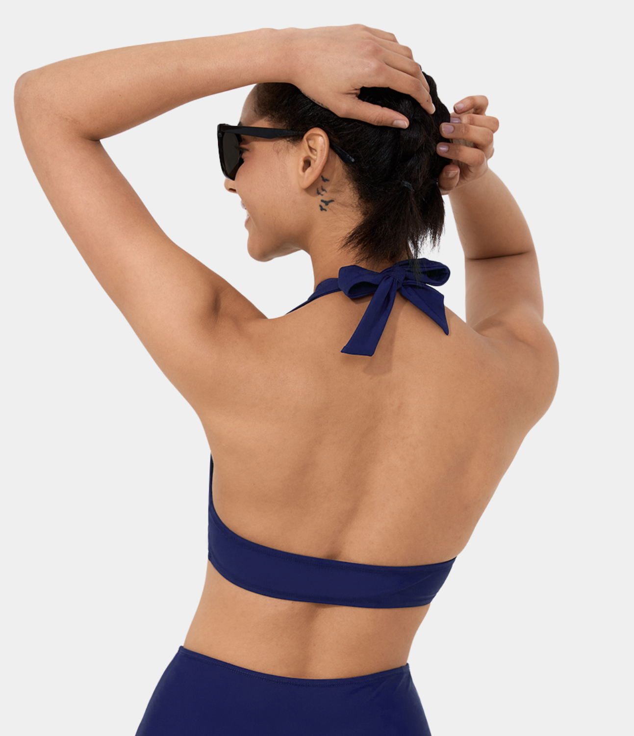Halara Adjustable Halter Backless Bikini Top Swimsuit  - Deep Blue - XS 