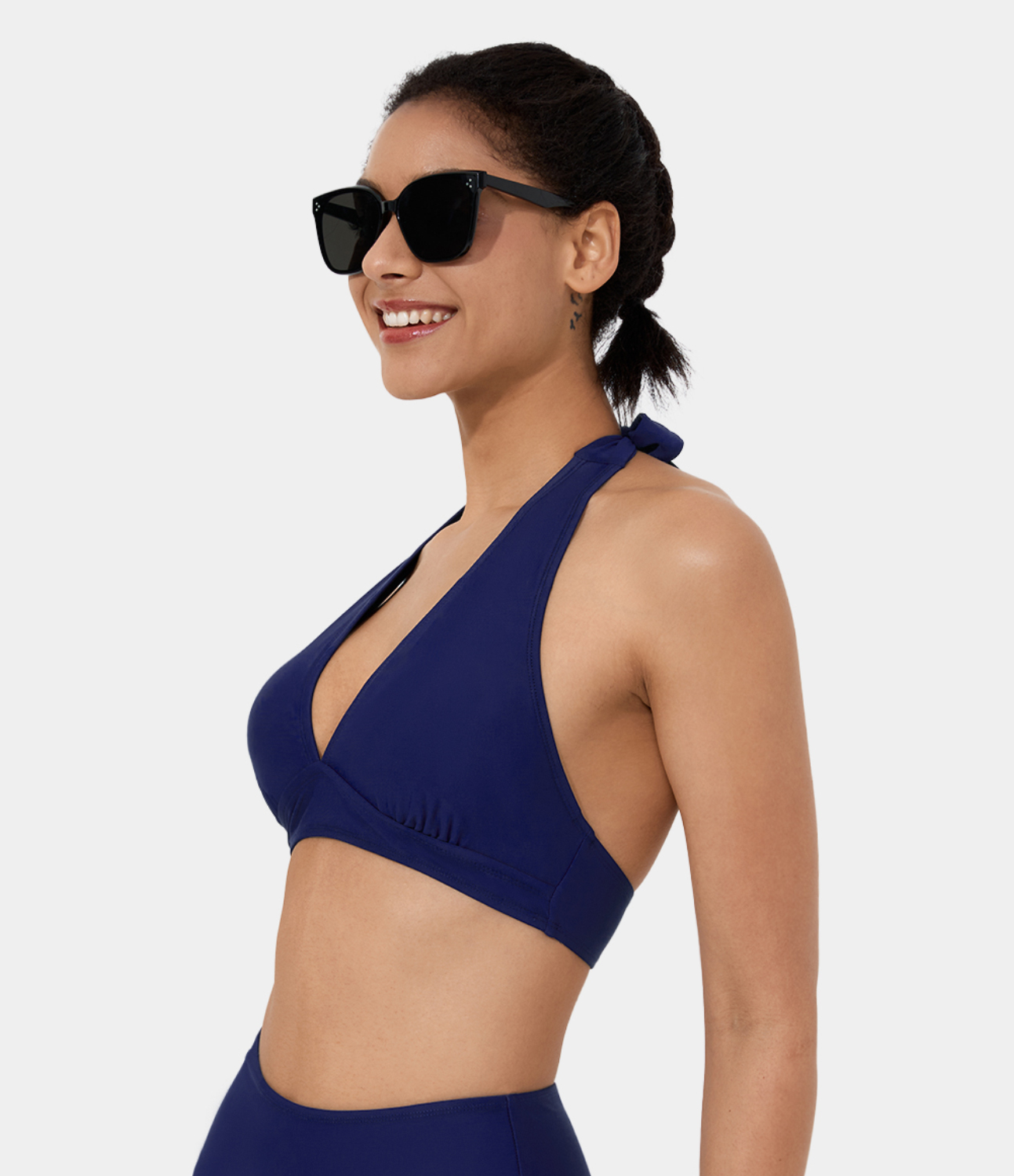 Halara Adjustable Halter Backless Bikini Top Swimsuit  - Deep Blue - XS 
