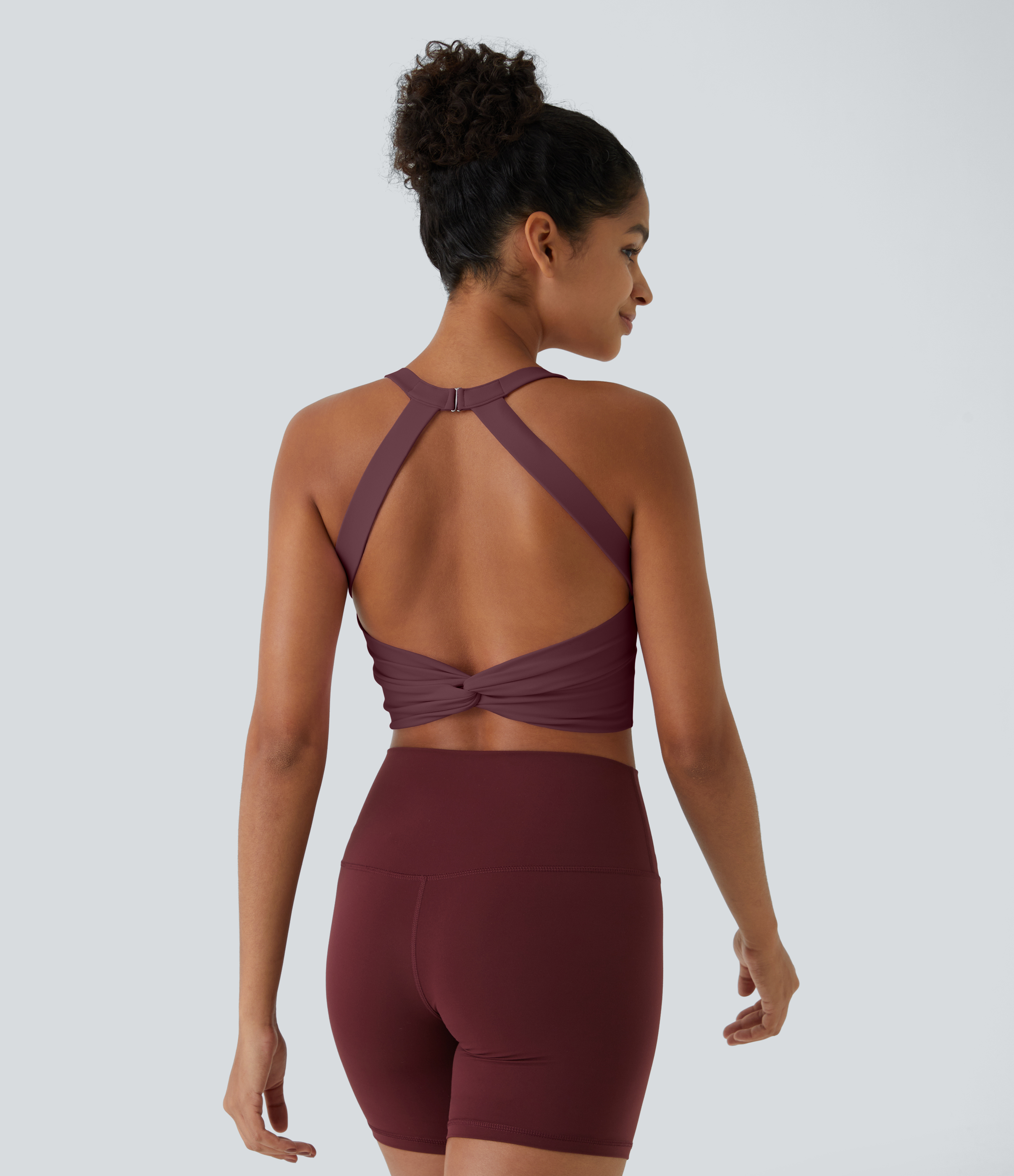 Halara Cloudfulв„ў Fabric Backless Cut Out Twisted Cropped Yoga Tank Top Tank Top - Red Mahogany - L golf tops halter top tunic tops 