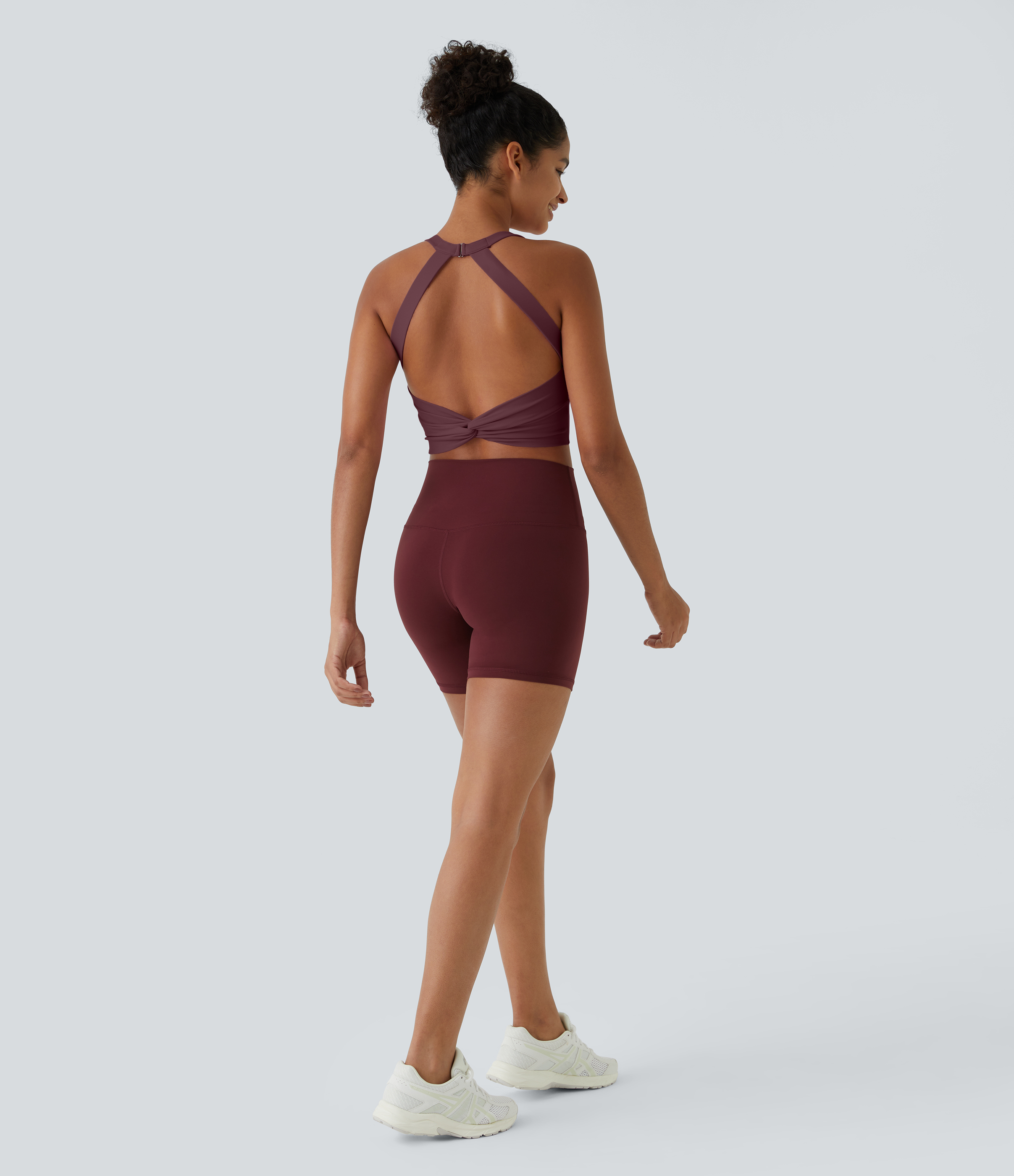 Halara Cloudfulв„ў Fabric Backless Cut Out Twisted Cropped Yoga Tank Top Tank Top - Red Mahogany - L golf tops halter top tunic tops 