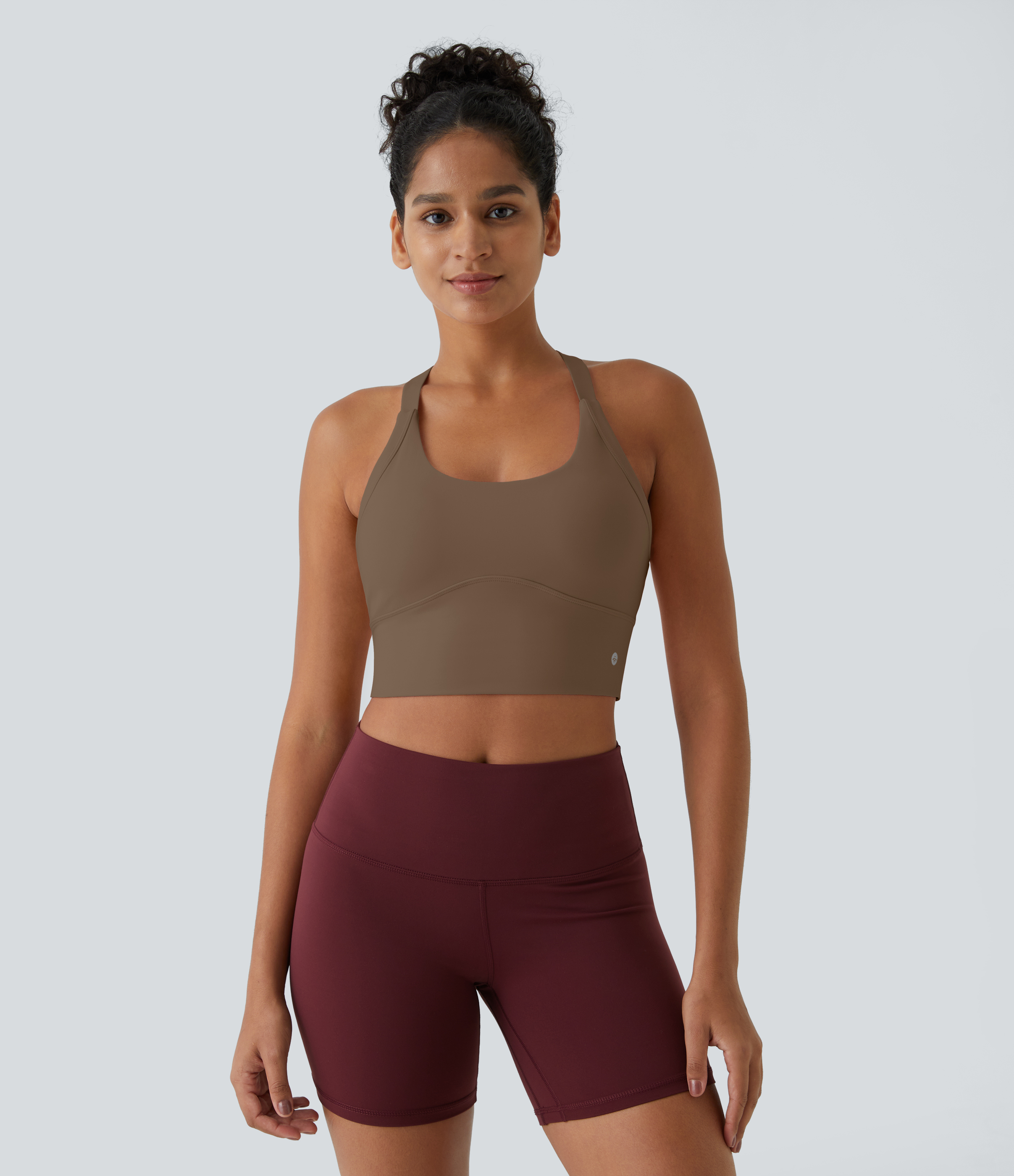 Halara Cloudfulв„ў Fabric Backless Cut Out Twisted Cropped Yoga Tank Top Tank Top - Reddish Brown - XS golf tops halter top tunic tops 