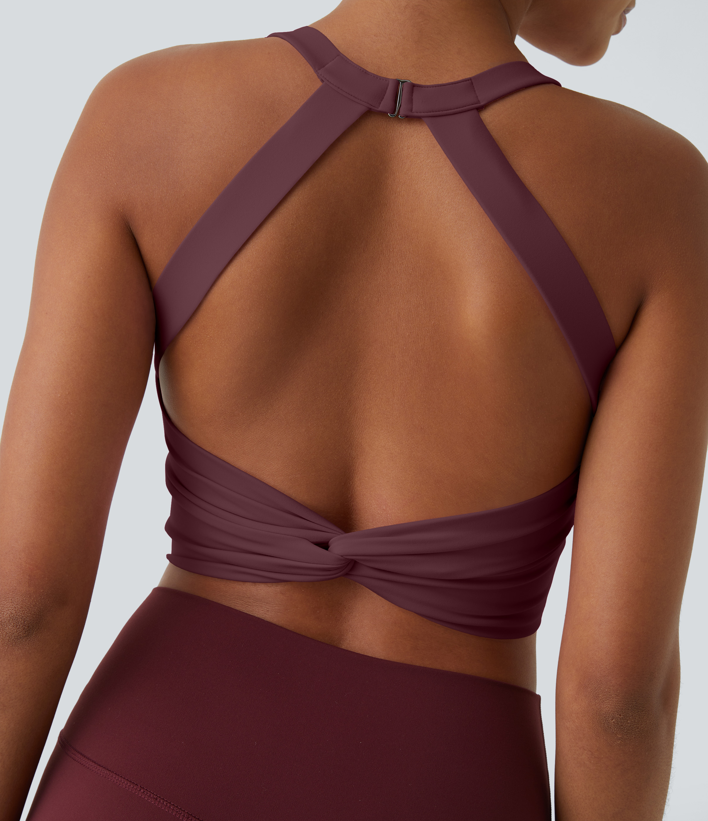 Halara Cloudfulв„ў Fabric Backless Cut Out Twisted Cropped Yoga Tank Top Tank Top - Red Mahogany - L golf tops halter top tunic tops 