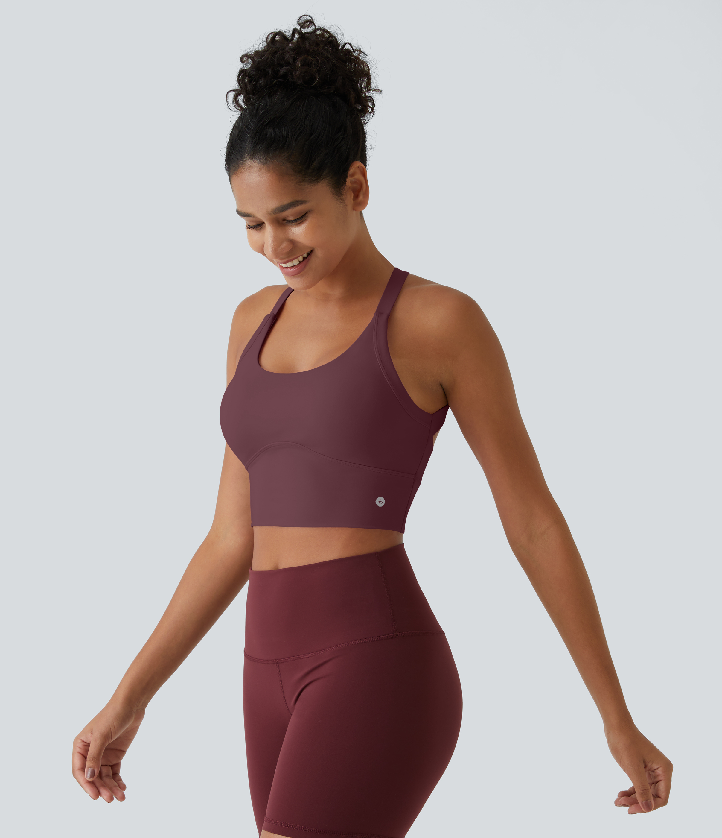 Halara Cloudfulв„ў Fabric Backless Cut Out Twisted Cropped Yoga Tank Top Tank Top - Red Mahogany - L golf tops halter top tunic tops 