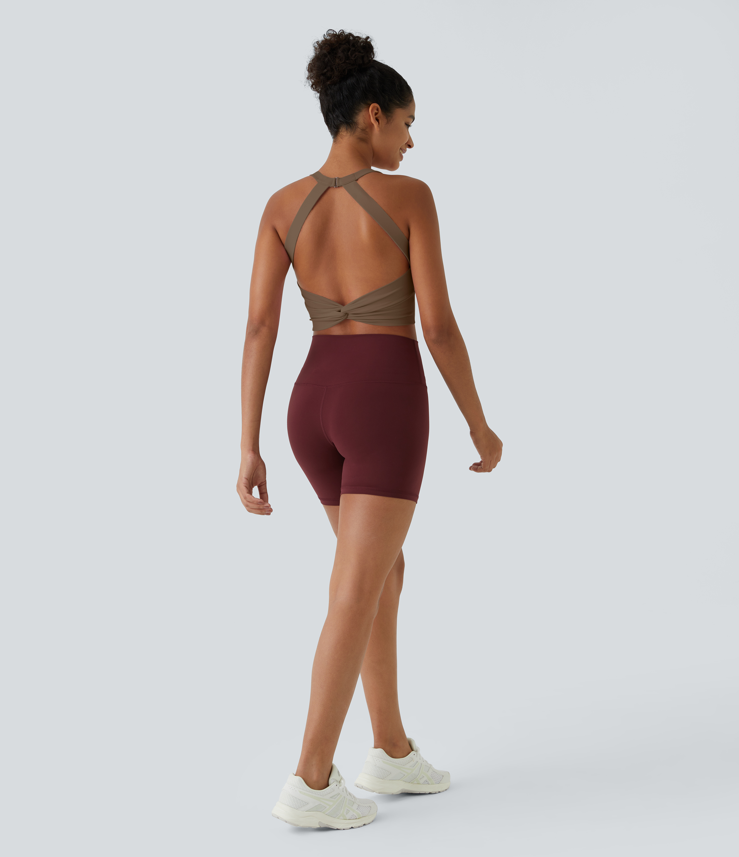 Halara Cloudfulв„ў Fabric Backless Cut Out Twisted Cropped Yoga Tank Top Tank Top - Reddish Brown - XS golf tops halter top tunic tops 