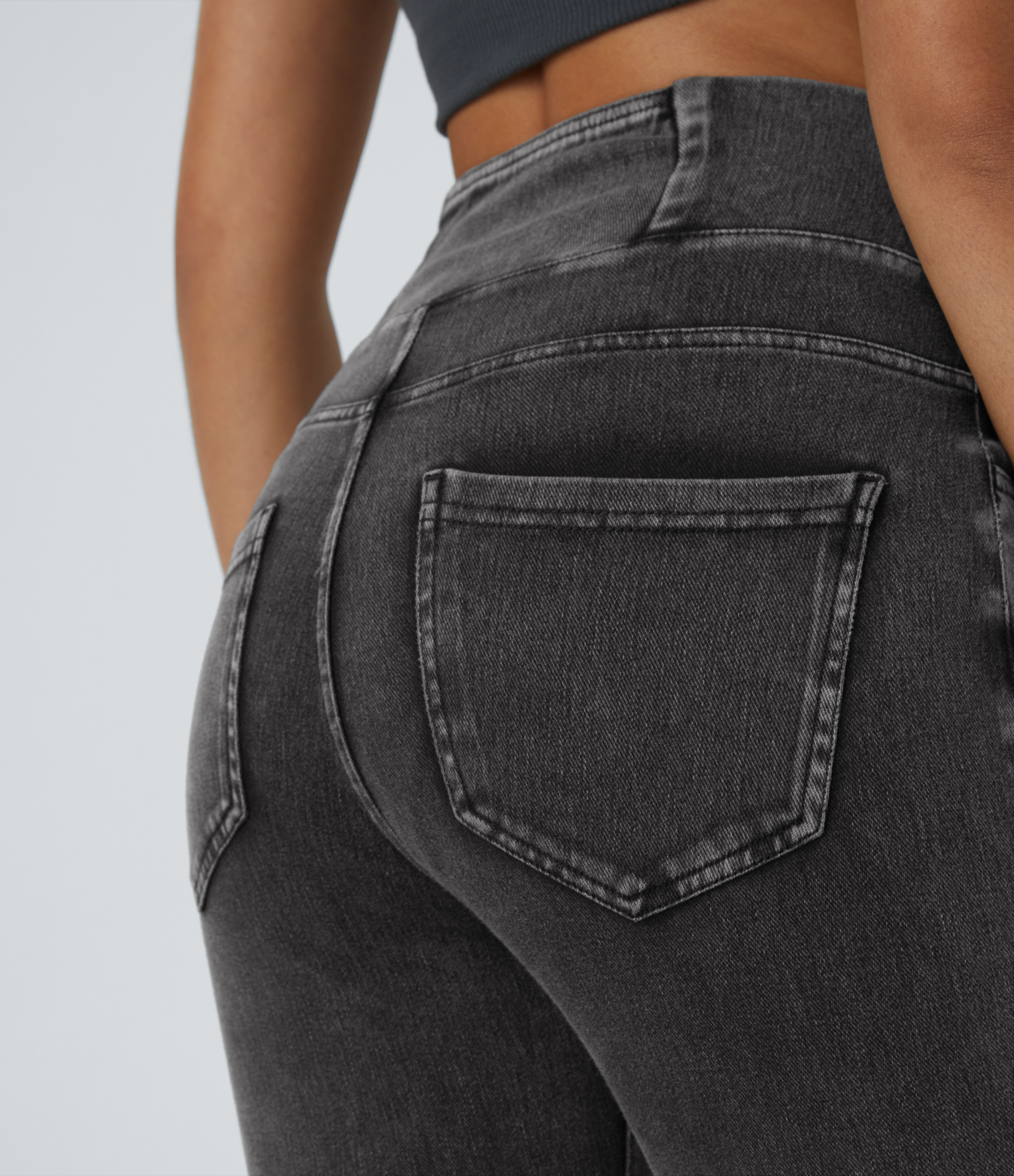 Halara HalaraMagicв„ў Jeans High Waisted Crossover Multiple Pockets Stretchy Knit Denim Work Leggings  - Denim Black - XL 