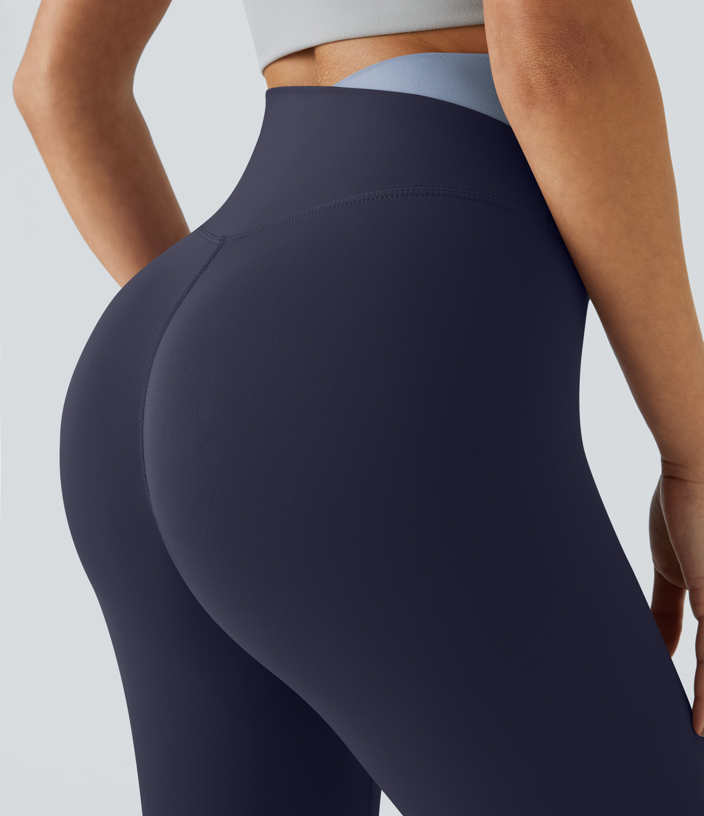 Halara Cloudfulв„ў Fabric Crossover Color Block 7/8 Leggings  - Peacoat - XS gym leggings leggings with pockets leggings with butt lift 