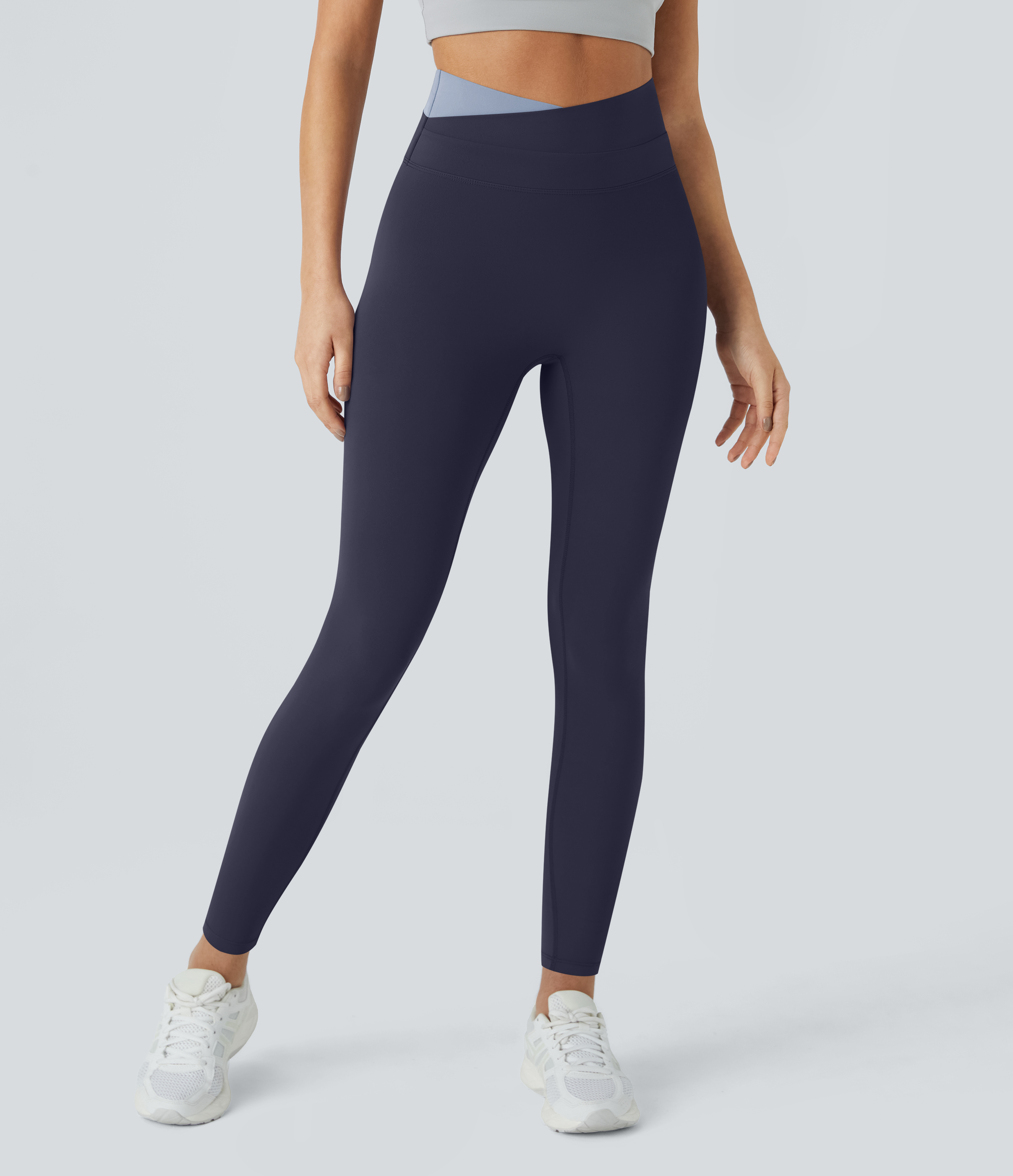 Halara Cloudfulв„ў Fabric Crossover Color Block 7/8 Leggings  - Peacoat - XS gym leggings leggings with pockets leggings with butt lift 