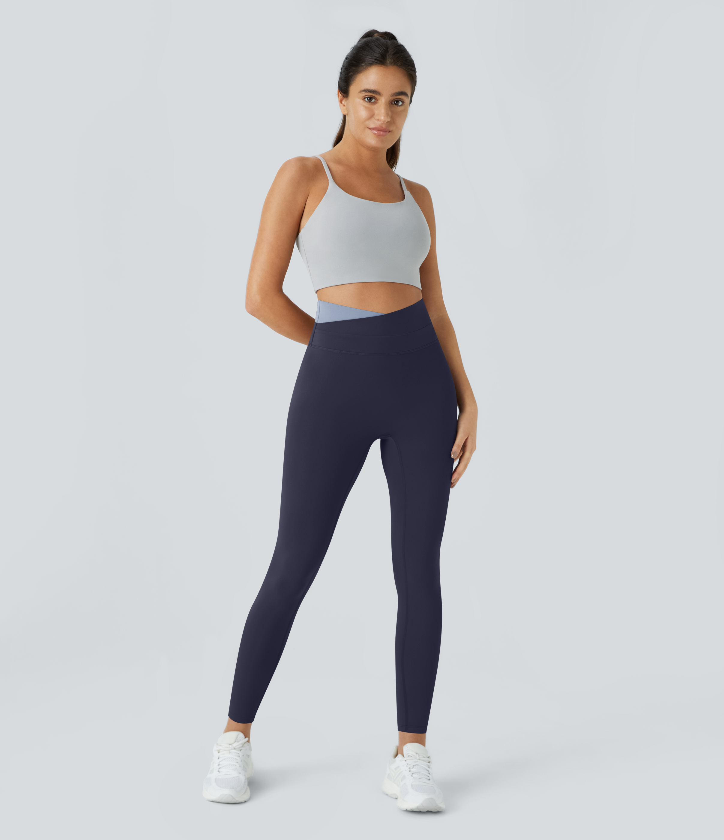 Halara Cloudfulв„ў Fabric Crossover Color Block 7/8 Leggings  - Peacoat - XS gym leggings leggings with pockets leggings with butt lift 