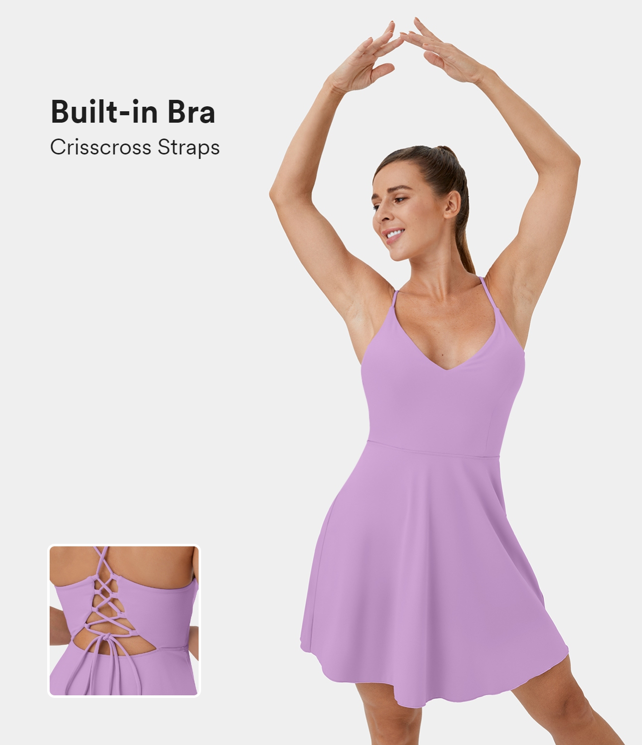 

Halara Crisscross Lace Up Backless Mini Flare Slip Dance Active Dress Workout Dress - Orchid Bouquet