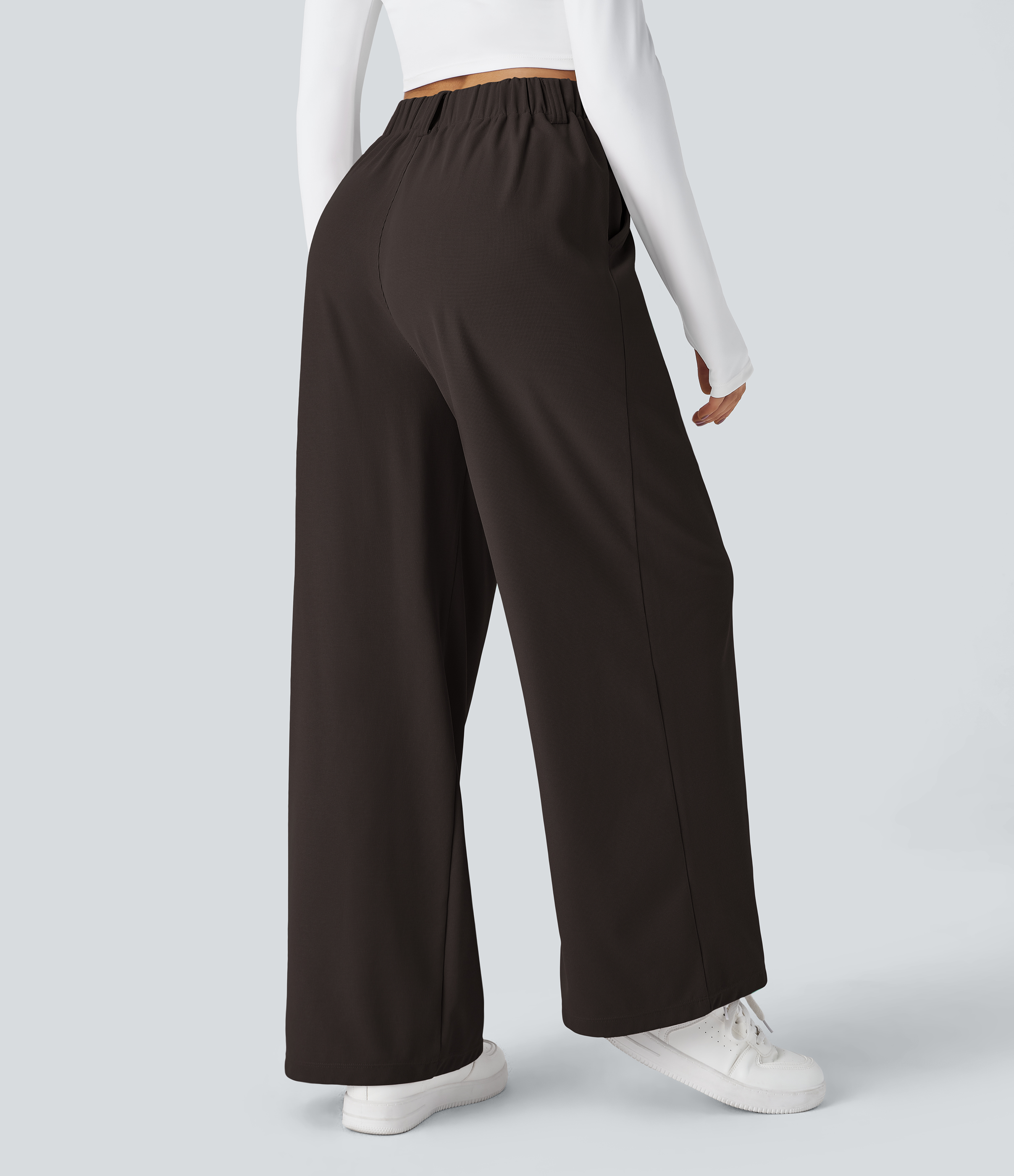 Halara HalaraFlexв„ў High Waisted Plicated Side Pocket Wide Leg Waffle Work Pants  - Delicioso - XL(regular) sweatpants jogger pants 