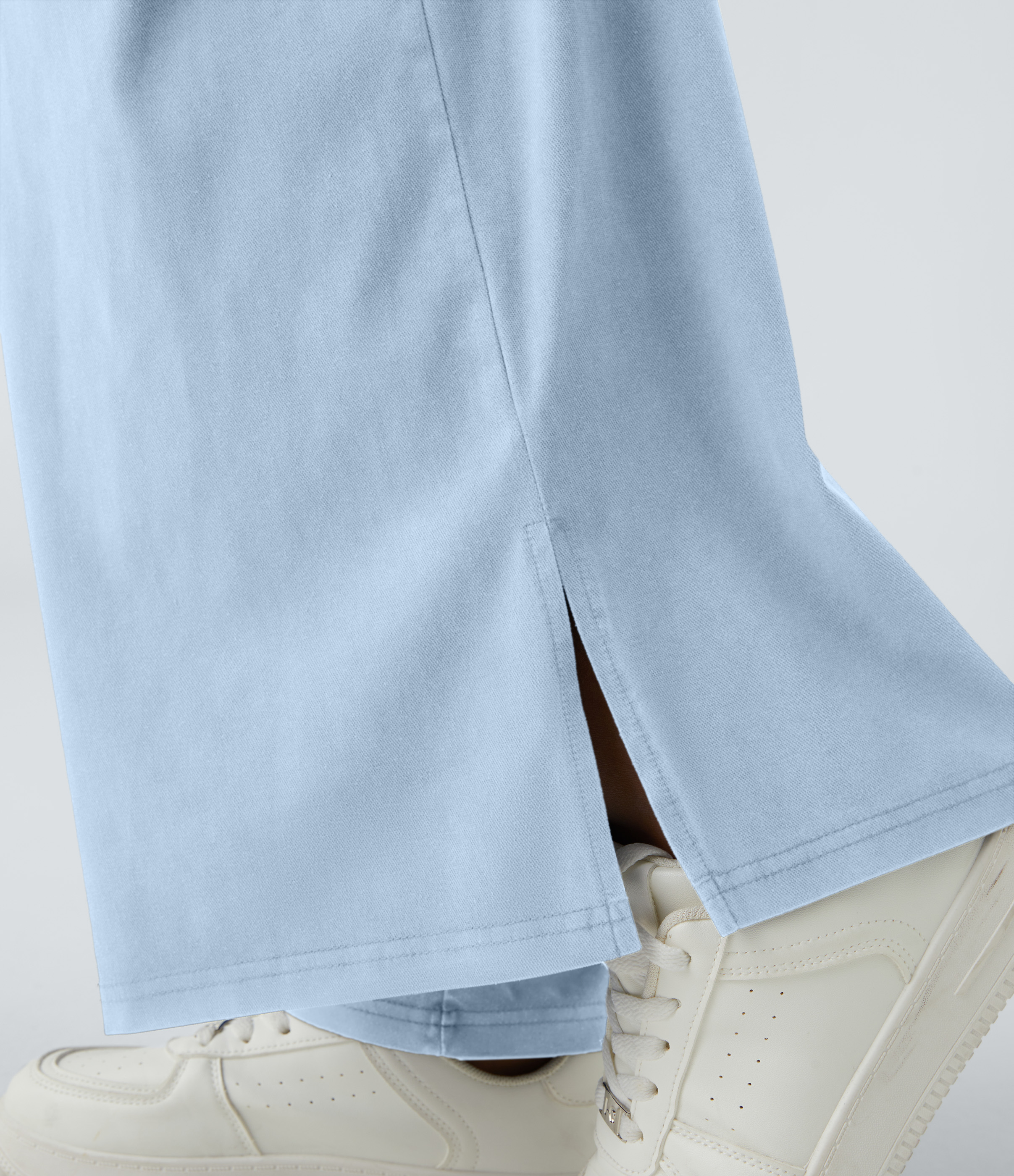 Halara High Waisted Button Zipper Split Hem Wide Leg Casual Pants  - Omphalodes - XS sweatpants jogger pants stacked sweatpants cargo joggers 