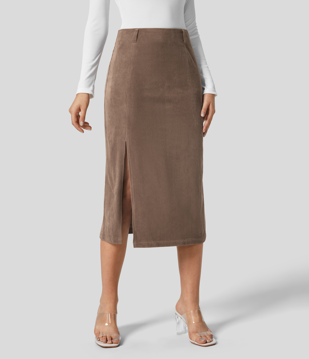 Acorn High Waisted Hem Midi Corduroy Casual Skirt / 2