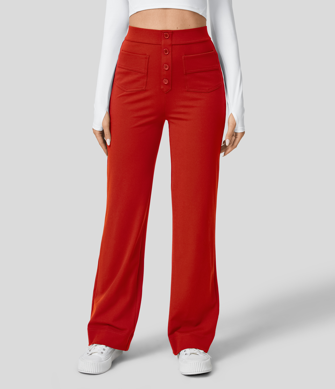 Halara High Waisted Button Multiple Pockets Straight Leg Casual Pants –  Brandi's Boutique Online