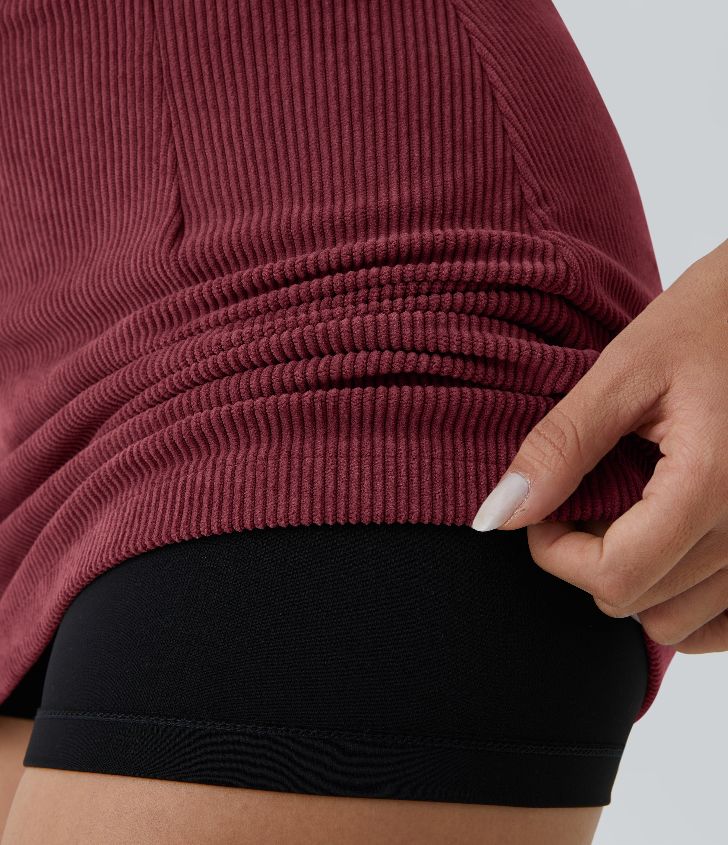 Halara High Waisted Invisible Zipper 2-in-1 A Line Mini Corduroy Casual Skirt  - Pomegranate - XL(regular) 