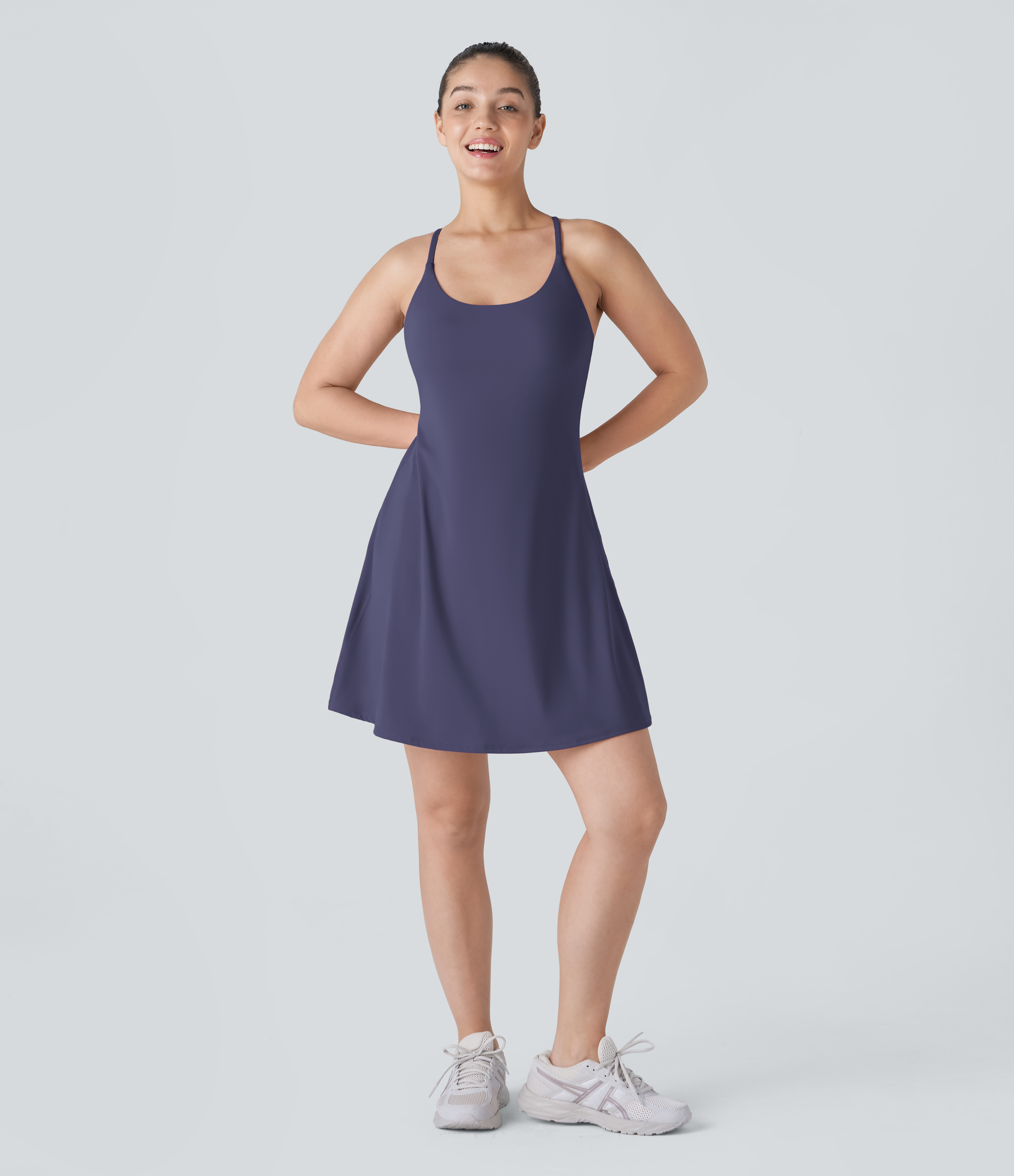 Halara Softlyzeroв„ў Plush Backless Active Dress-Longer Length-Easy Peezy Edition Workout Dress - Peacoat - S(Long) 