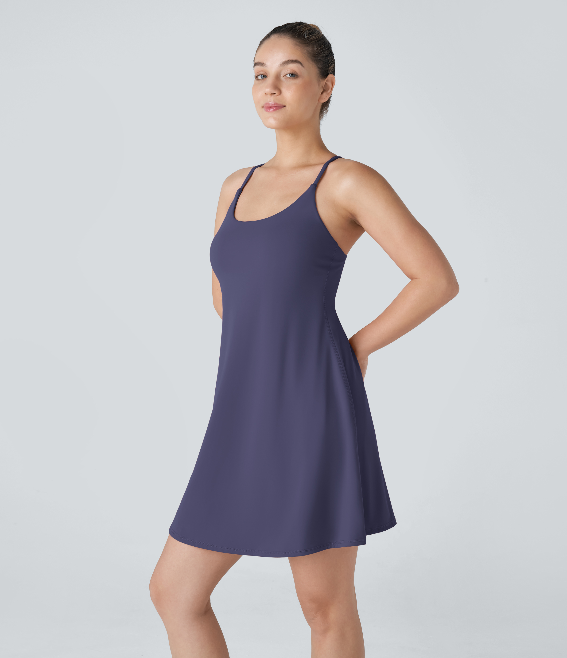 Halara Softlyzeroв„ў Plush Backless Active Dress-Longer Length-Easy Peezy Edition Workout Dress - Peacoat - S(Long) 