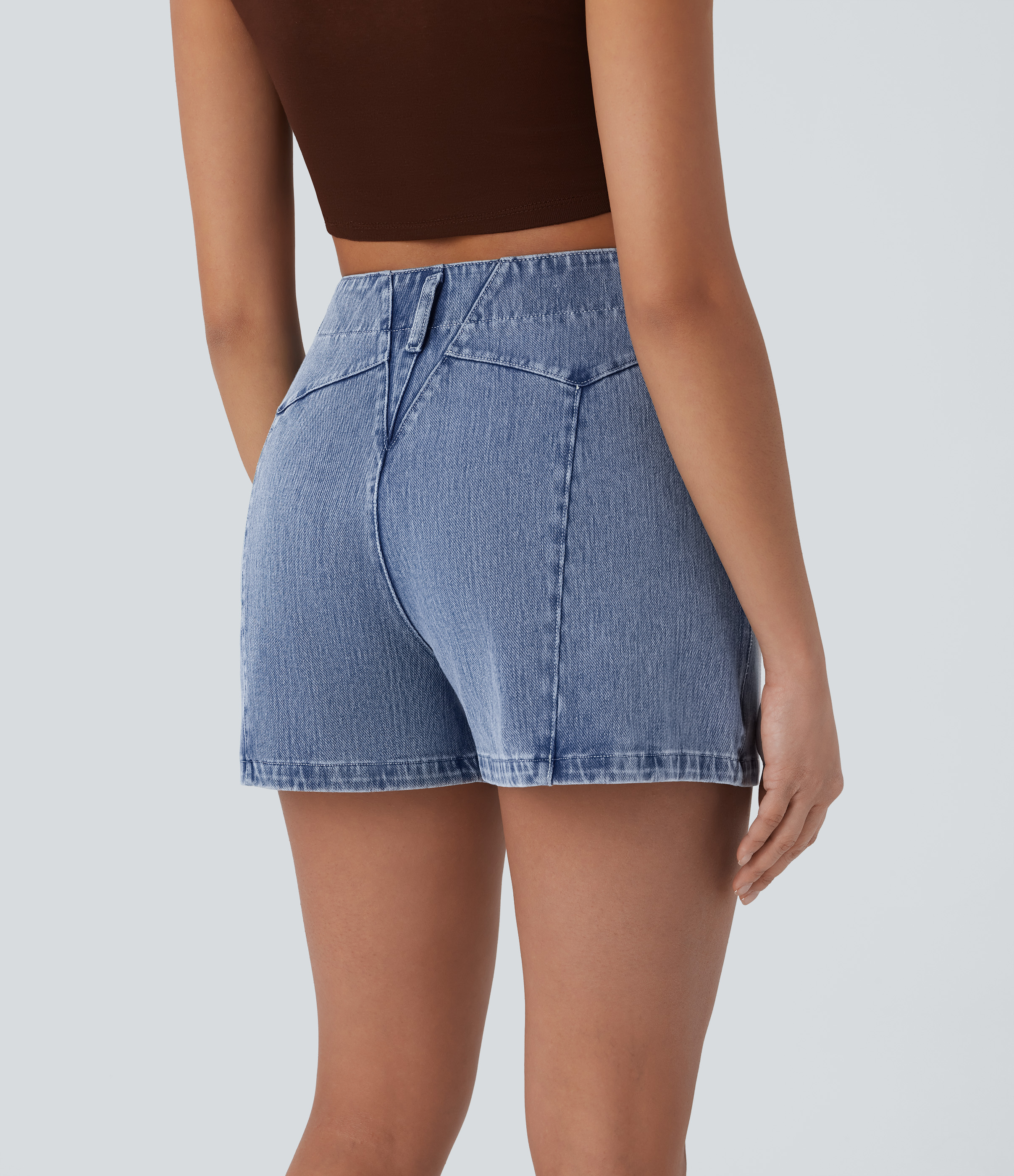  Blue Jasper Denim Pantalón corto Halara Flex™ Denim mezclilla elástico bolsillo lateral cierre botón tiro medio 7.5cm / 2