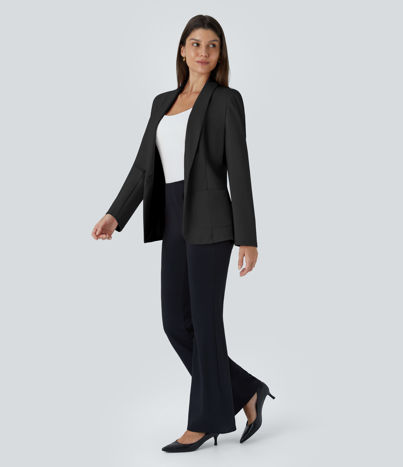 Halara Shawl Collar Single Button Front Pocket Work Blazer  - Black - XL 