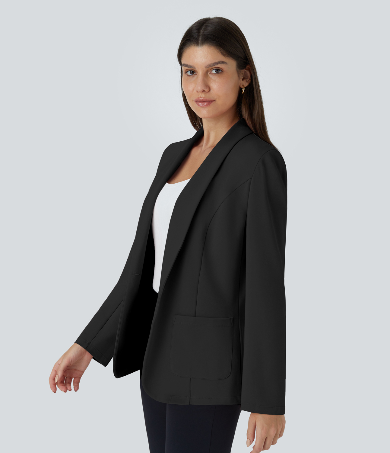 Halara Shawl Collar Single Button Front Pocket Work Blazer  - Black - XL 