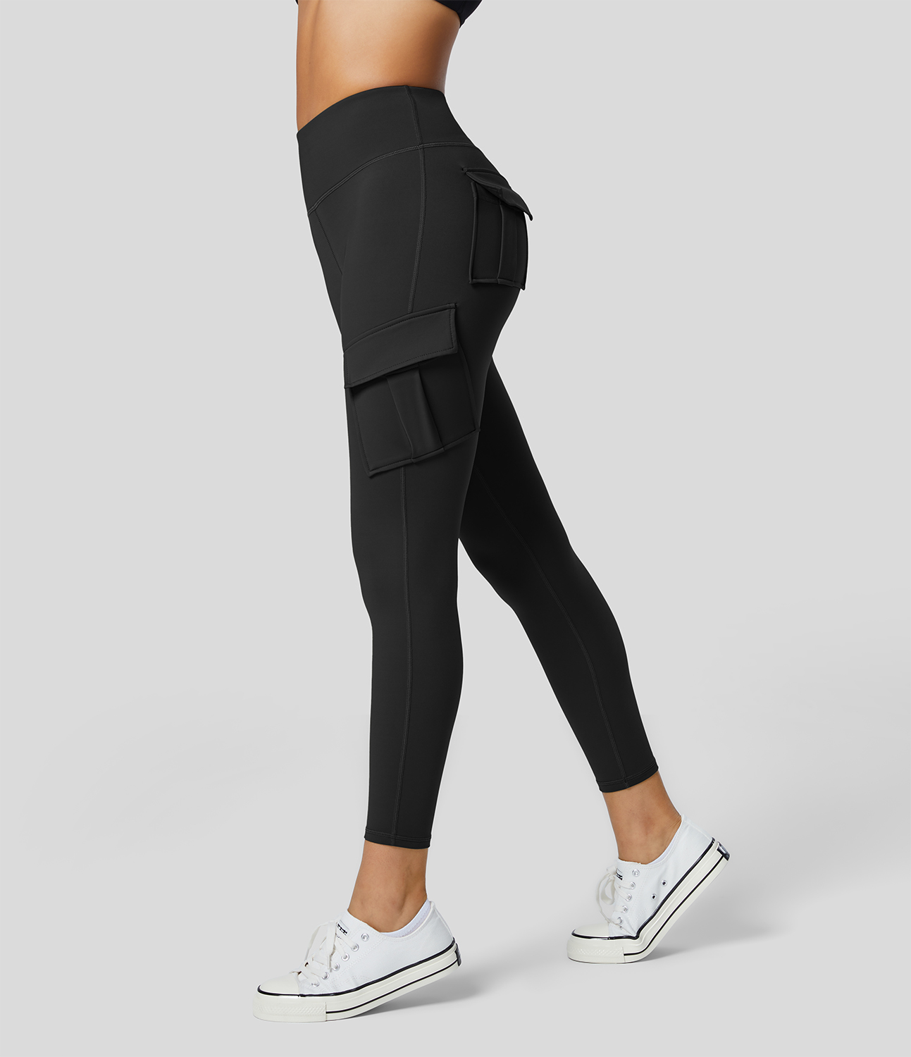 Halara Softlyzeroв„ў Fleece High Waisted Cargo Pocket Skinny 7/8 Yoga Leggings  - Black - M(7/8) gym leggings leggings with pockets 