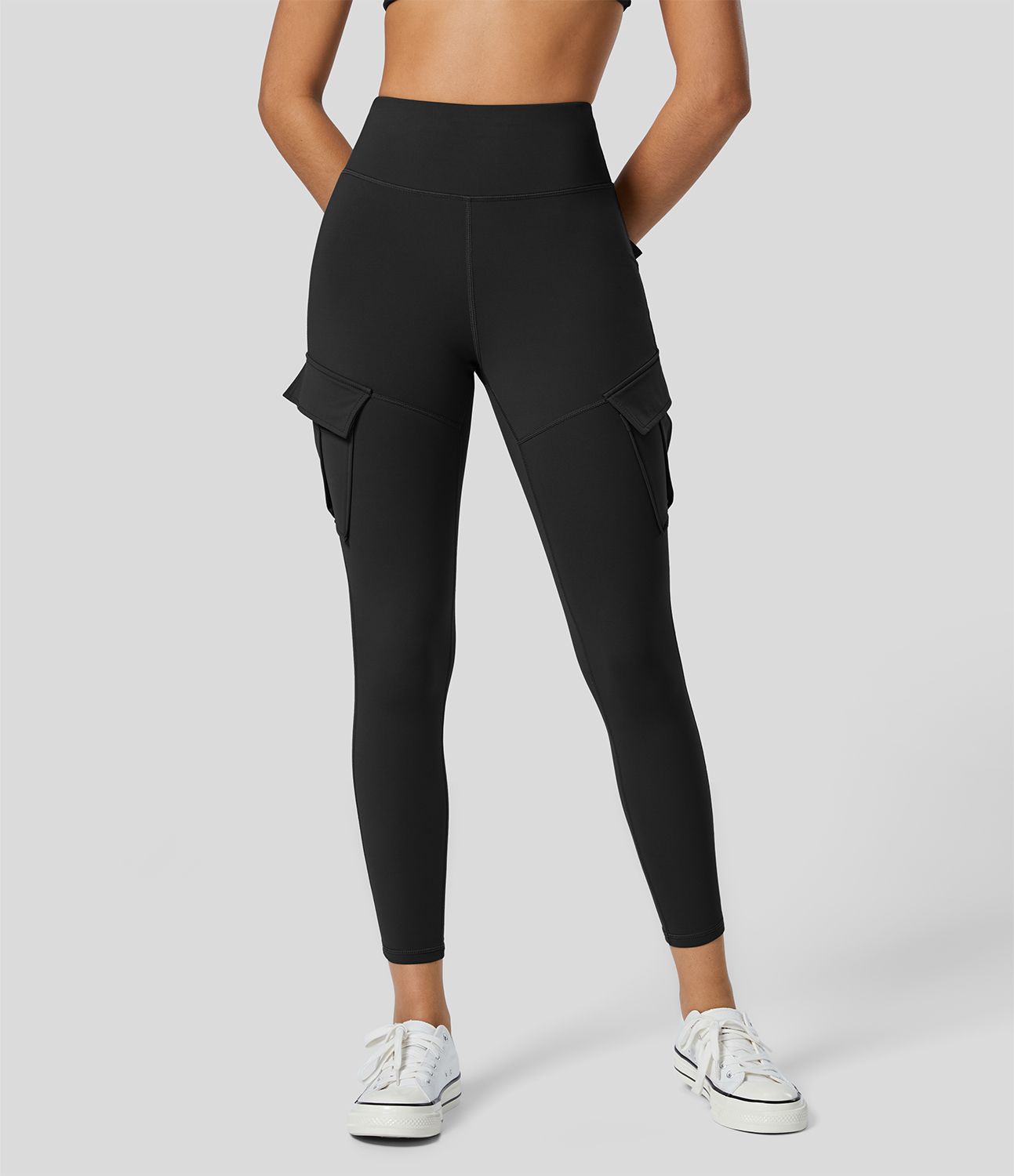Halara Softlyzeroв„ў Fleece High Waisted Cargo Pocket Skinny 7/8 Yoga Leggings  - Black - M(7/8) gym leggings leggings with pockets 