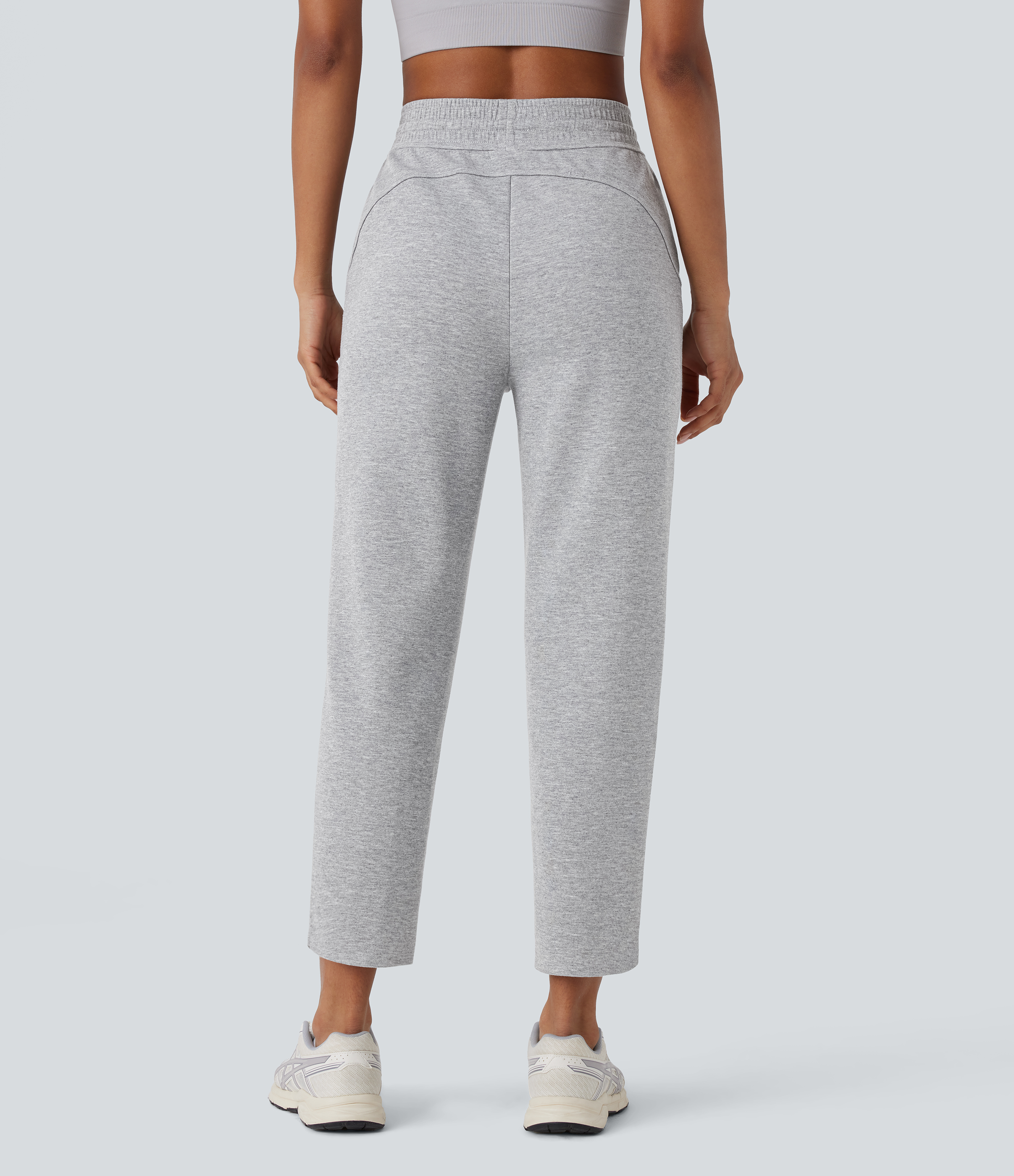 Halara High Waisted Drawstring Side Pocket Tapered Running Pants  - Fog Gray - S(regular) sweatpants jogger pants stacked sweatpants 