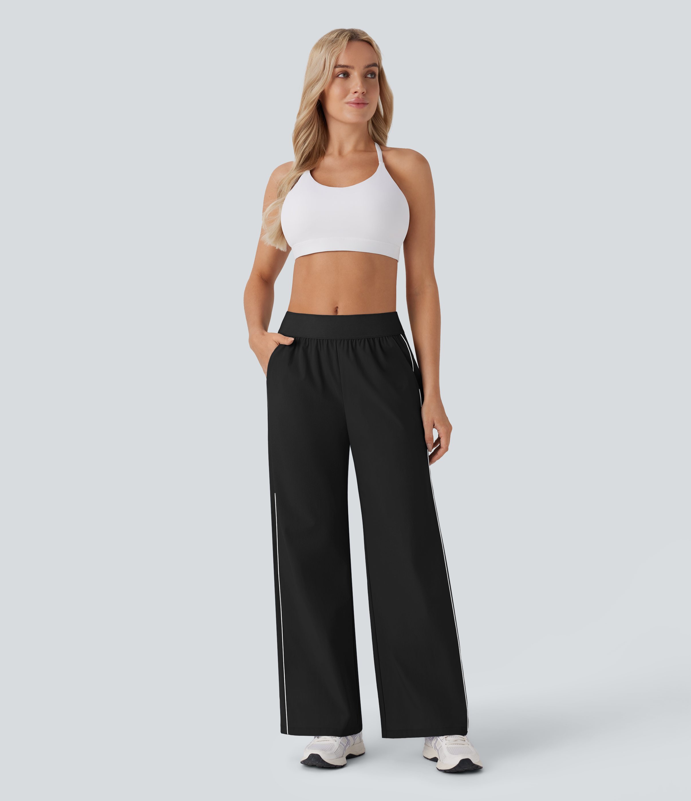 Halara Water Repellent Wear-Resistant Reflective Mid Rise Side Pocket Straight Leg Yoga Pants  - Black - L(regular) 