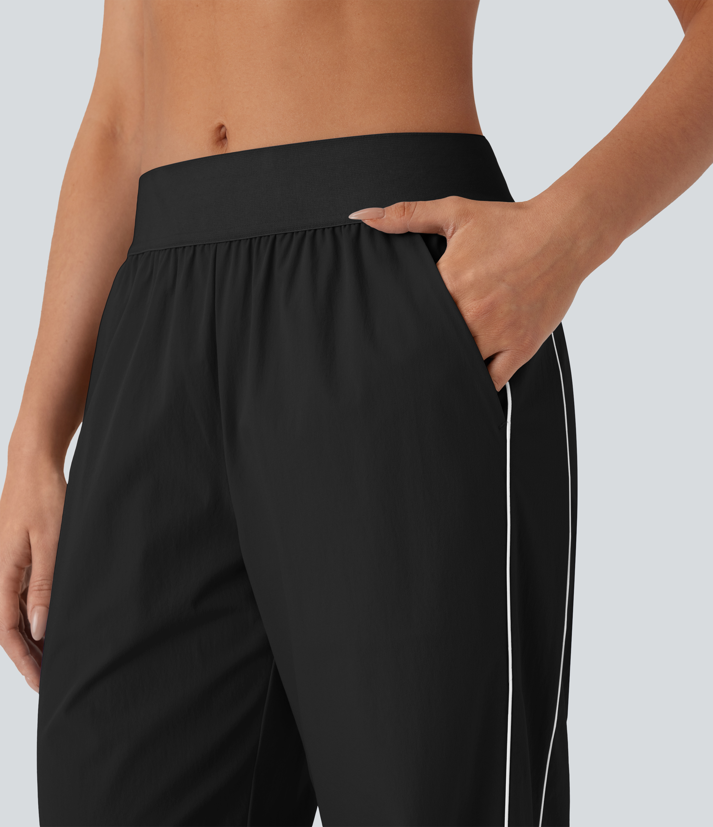 Halara Water Repellent Wear-Resistant Reflective Mid Rise Side Pocket Straight Leg Yoga Pants  - Black - L(regular) 