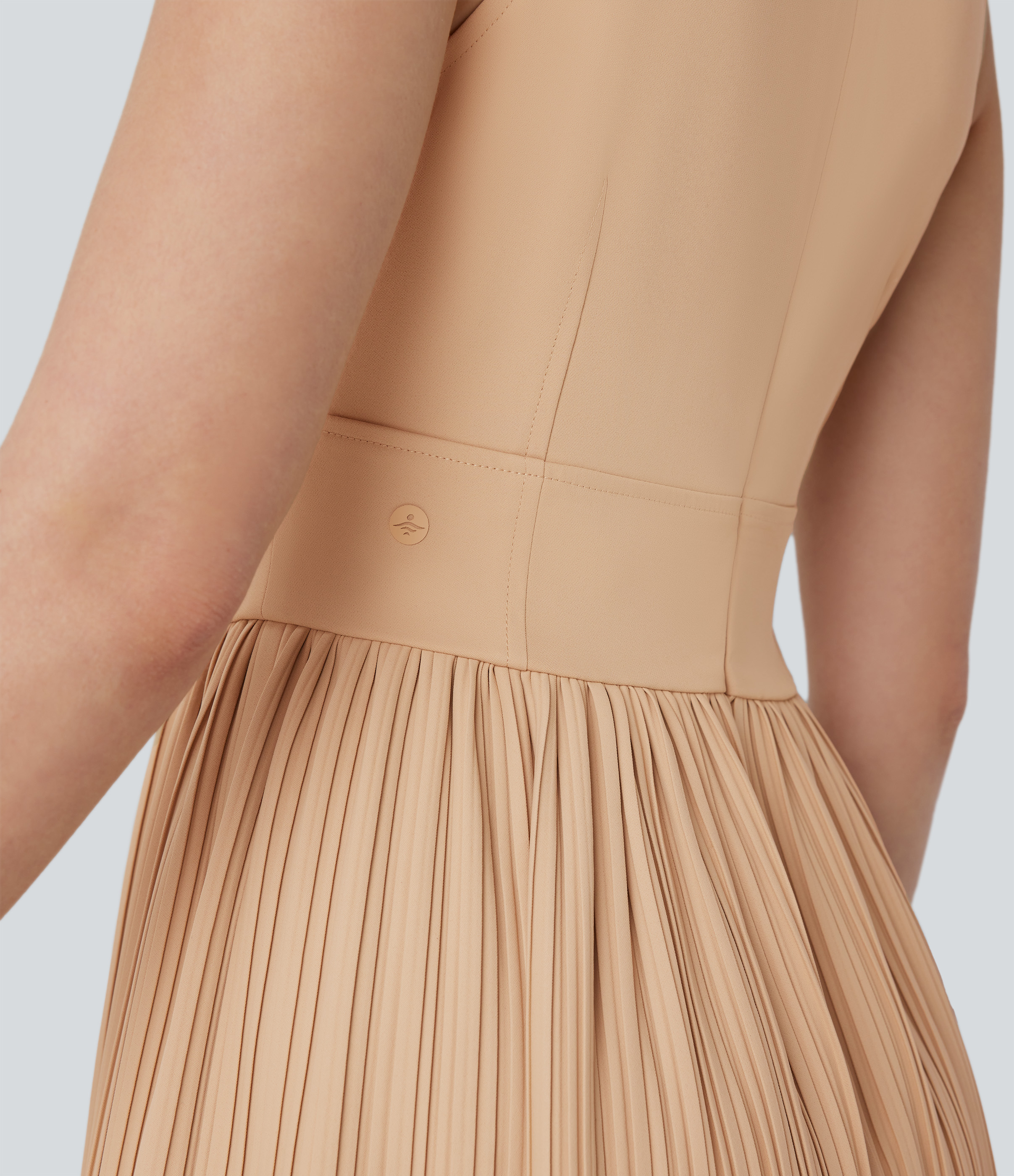Halara Sleeveless Invisible Zipper Draped Pliss Midi Casual Dress Casual Dress - Curds & Whey - XS slip dress beach dress ruched dress 