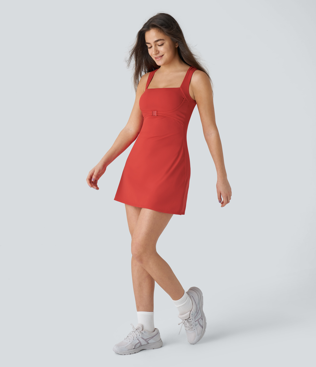 Halara Square Neck Sleeveless 2-Piece Side Pocket Quick Dry Mini Tennis Active Dress Workout Dress - Valiant Poppy - S 