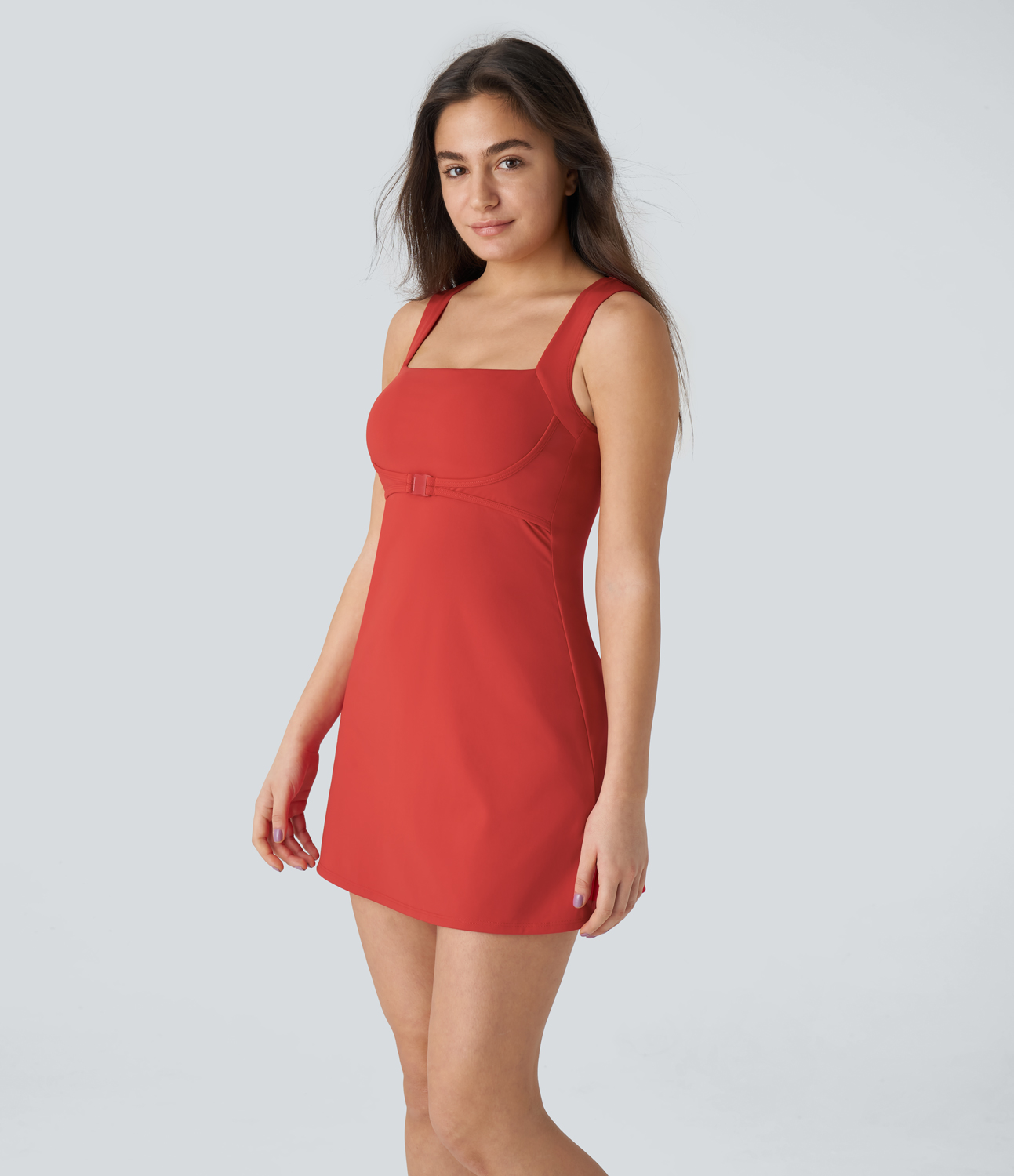 Halara Square Neck Sleeveless 2-Piece Side Pocket Quick Dry Mini Tennis Active Dress Workout Dress - Valiant Poppy - S 