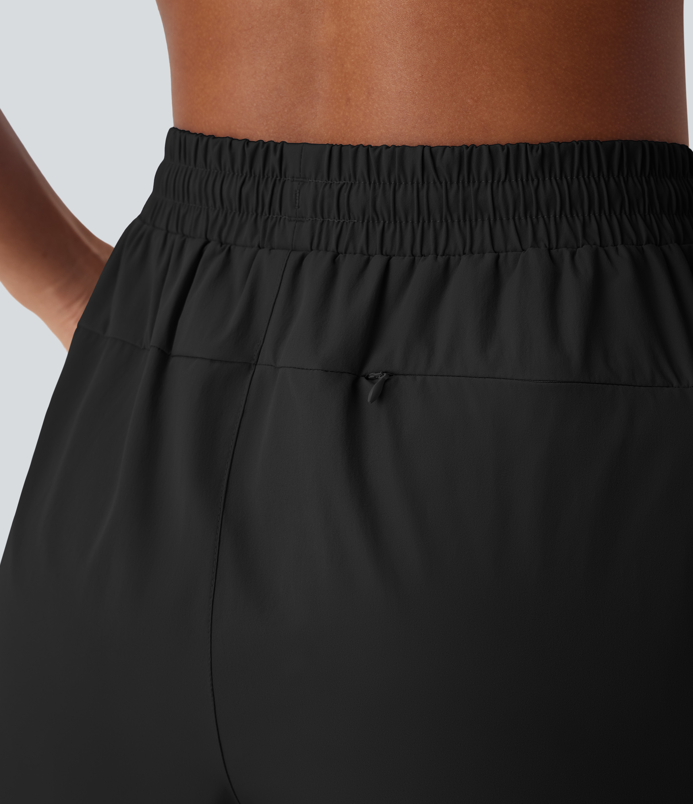 Halara Water Repellent Wear-Resistant High Waisted Inside Drawstring Multiple Zipper Pockets Split Hiking Shorts Gym Short - Black - M 