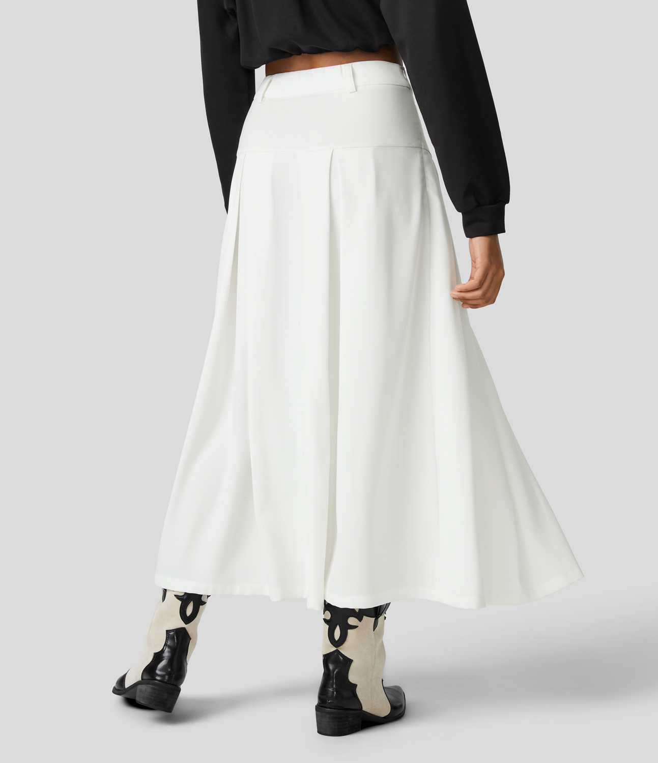 Halara High Waisted Side Zipper Solid Pleated Casual Skirt  - White - XS 