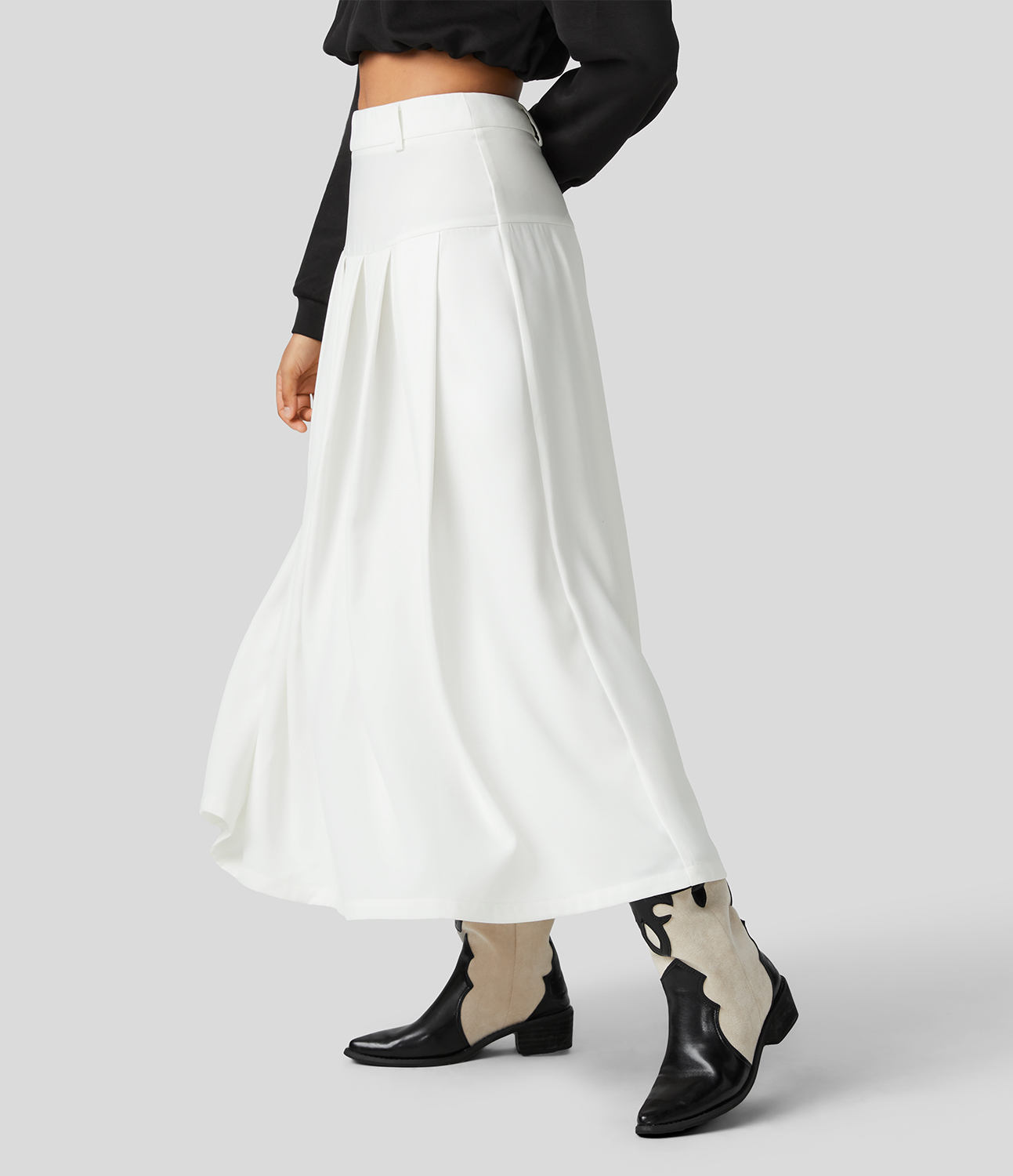Halara High Waisted Side Zipper Solid Pleated Casual Skirt  - White - XS 