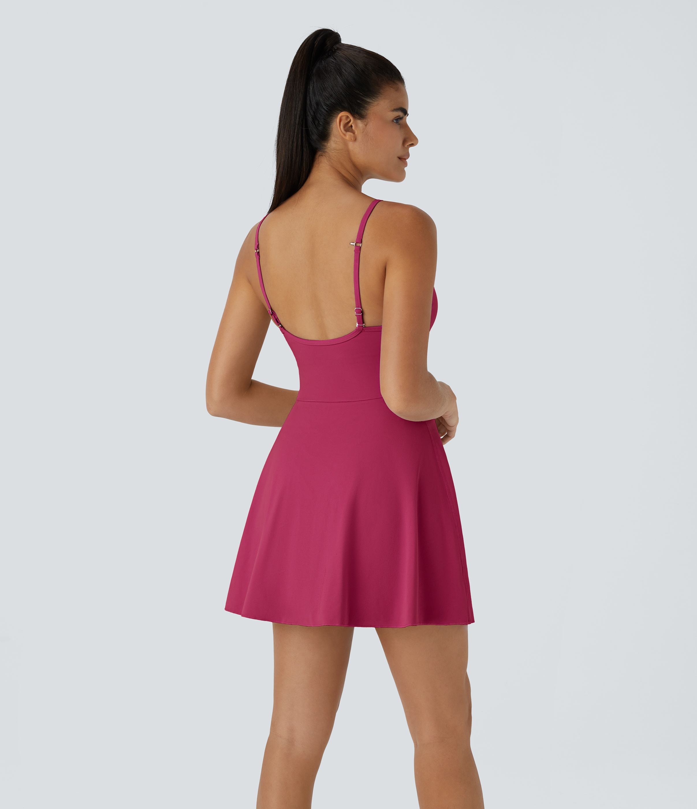 Halara Softlyzeroв„ў Plush Backless Adjustable Strap 2-in-1 Pocket Mini Slip Dance Active Dress Workout Dress - Cherries Jubilee - XL 